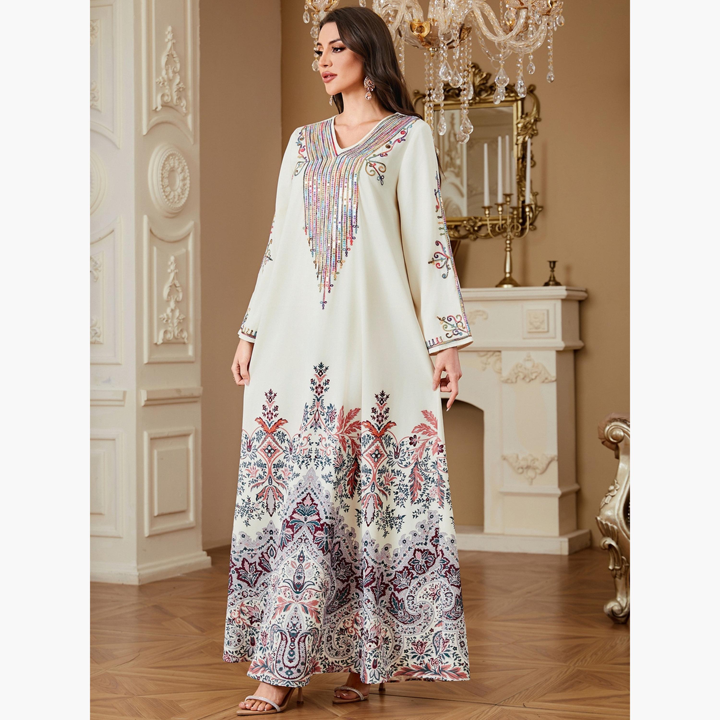 Take Two Women Floral Printed Sequins Embellished Jalabiya-women-arabicclothing-jalabiyas-image-2