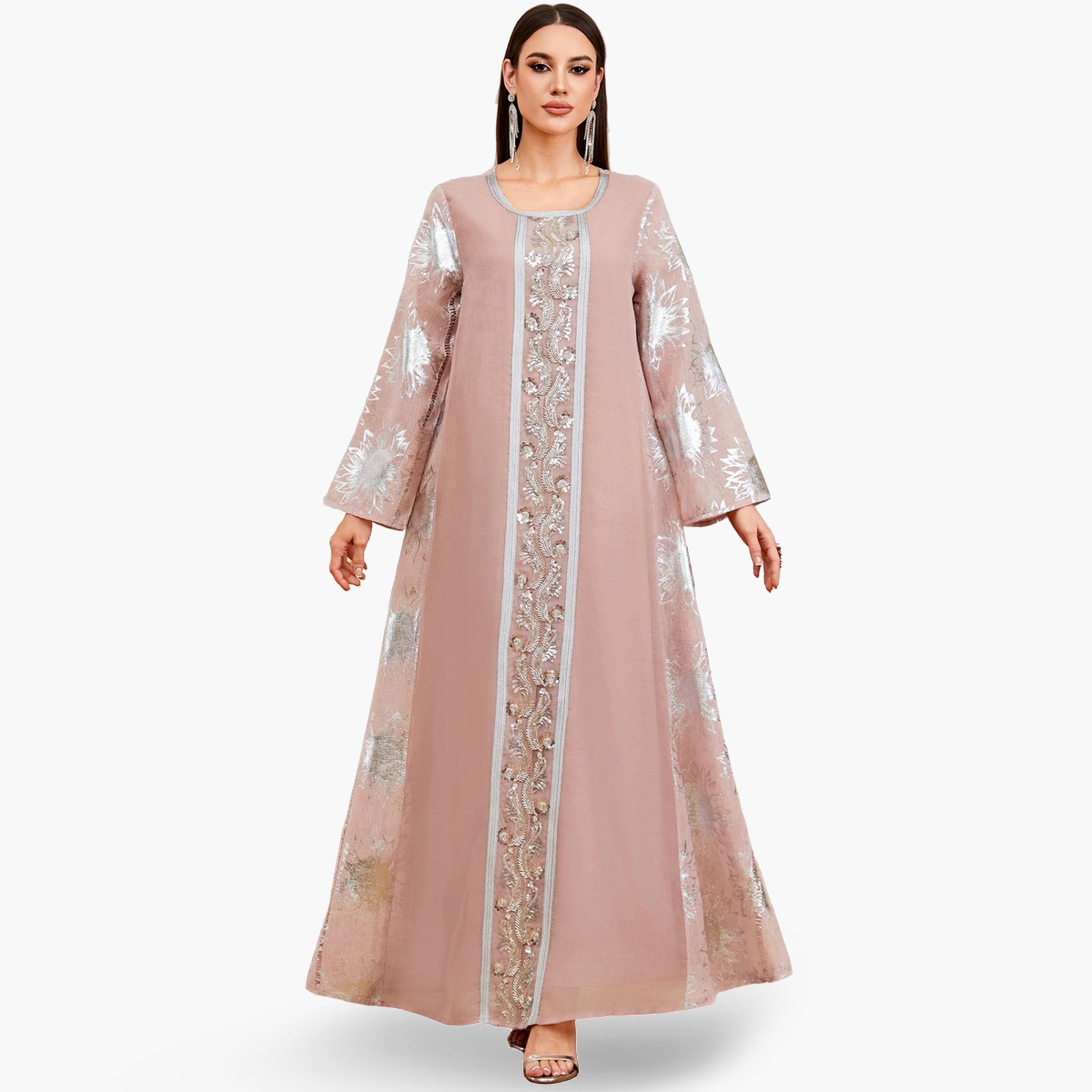جلابية بتفاصيل رقعة ترتر وطبعة فويل-women-arabicclothing-jalabiyas-image-1