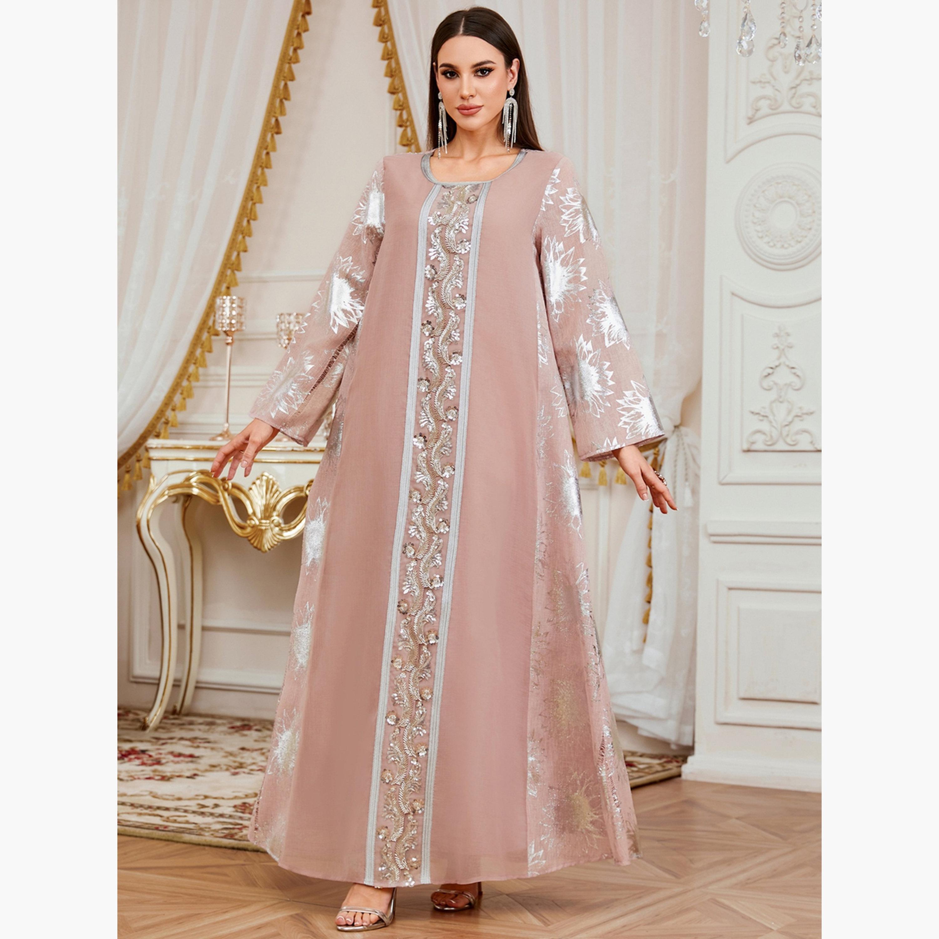 جلابية بتفاصيل رقعة ترتر وطبعة فويل-women-arabicclothing-jalabiyas-image-5