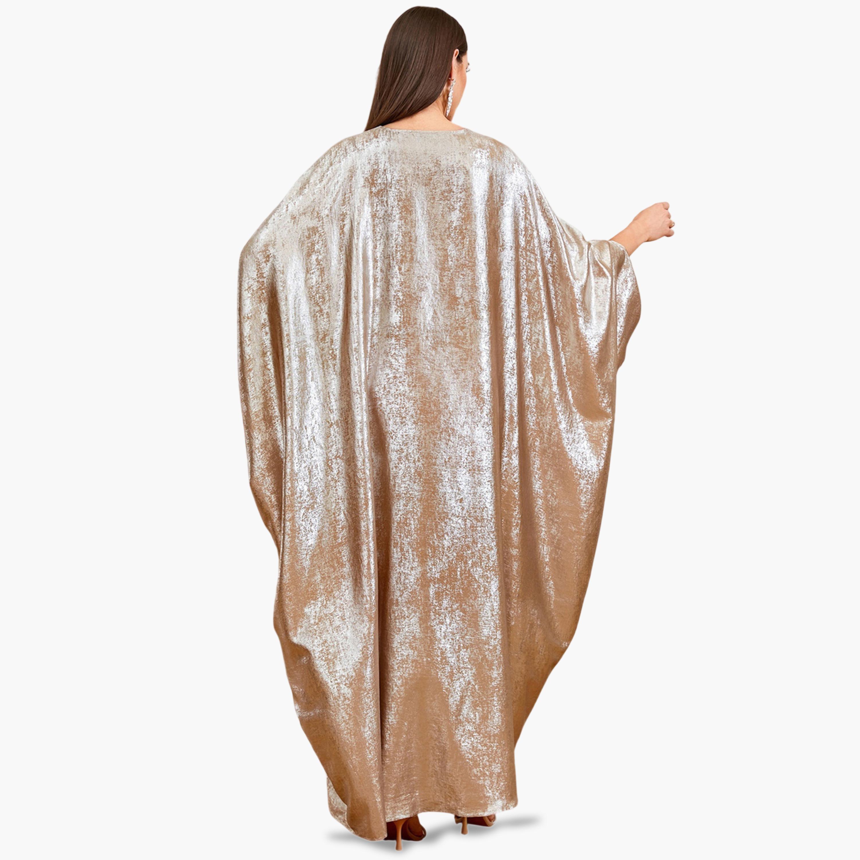Take Two Beige Sequin Detail Batwing Sleeve Kaftan-women-arabicclothing-kaftan-image-4