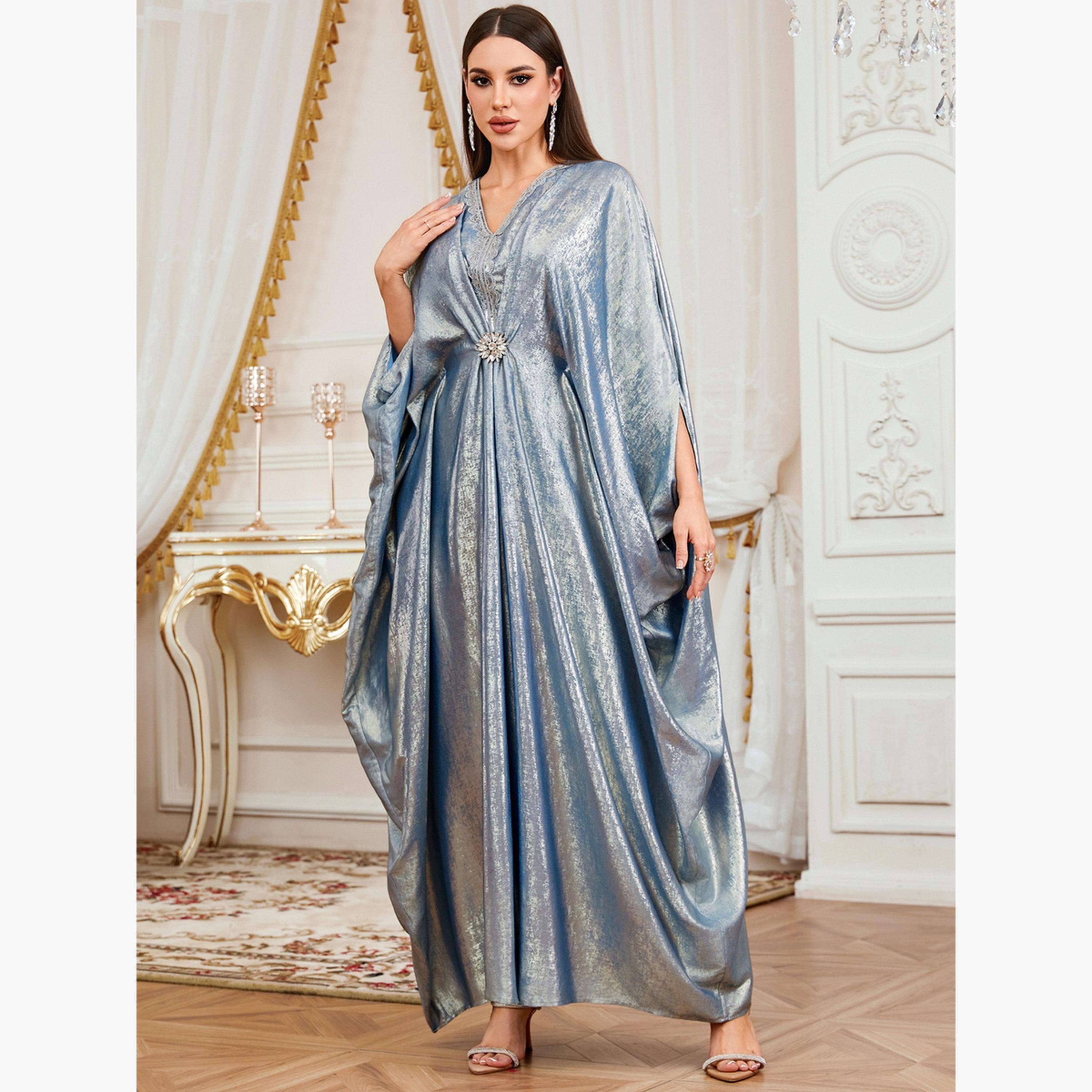 قفطان بأكمام جناح الخفاش وتفاصيل ترتر-women-arabicclothing-kaftan-image-4