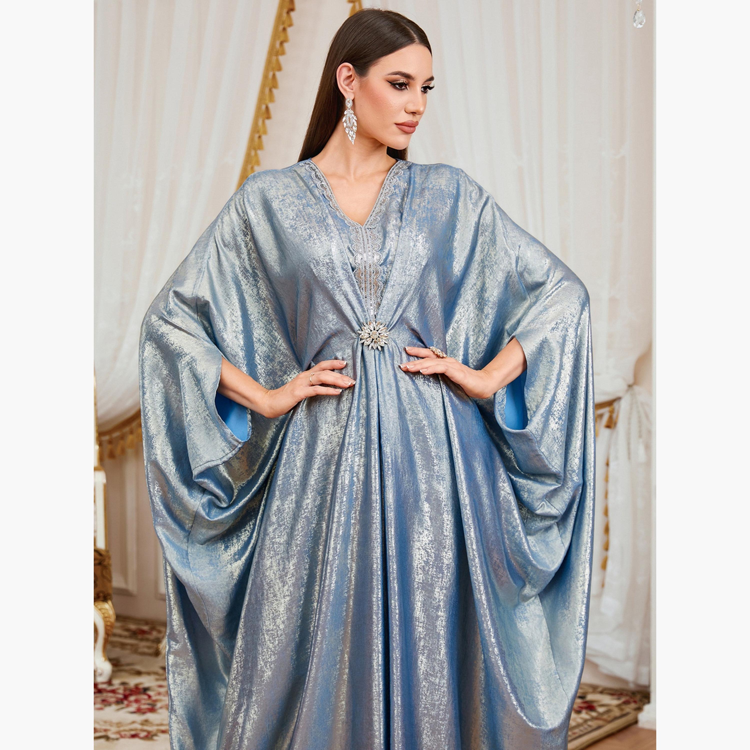 قفطان بأكمام جناح الخفاش وتفاصيل ترتر-women-arabicclothing-kaftan-image-6