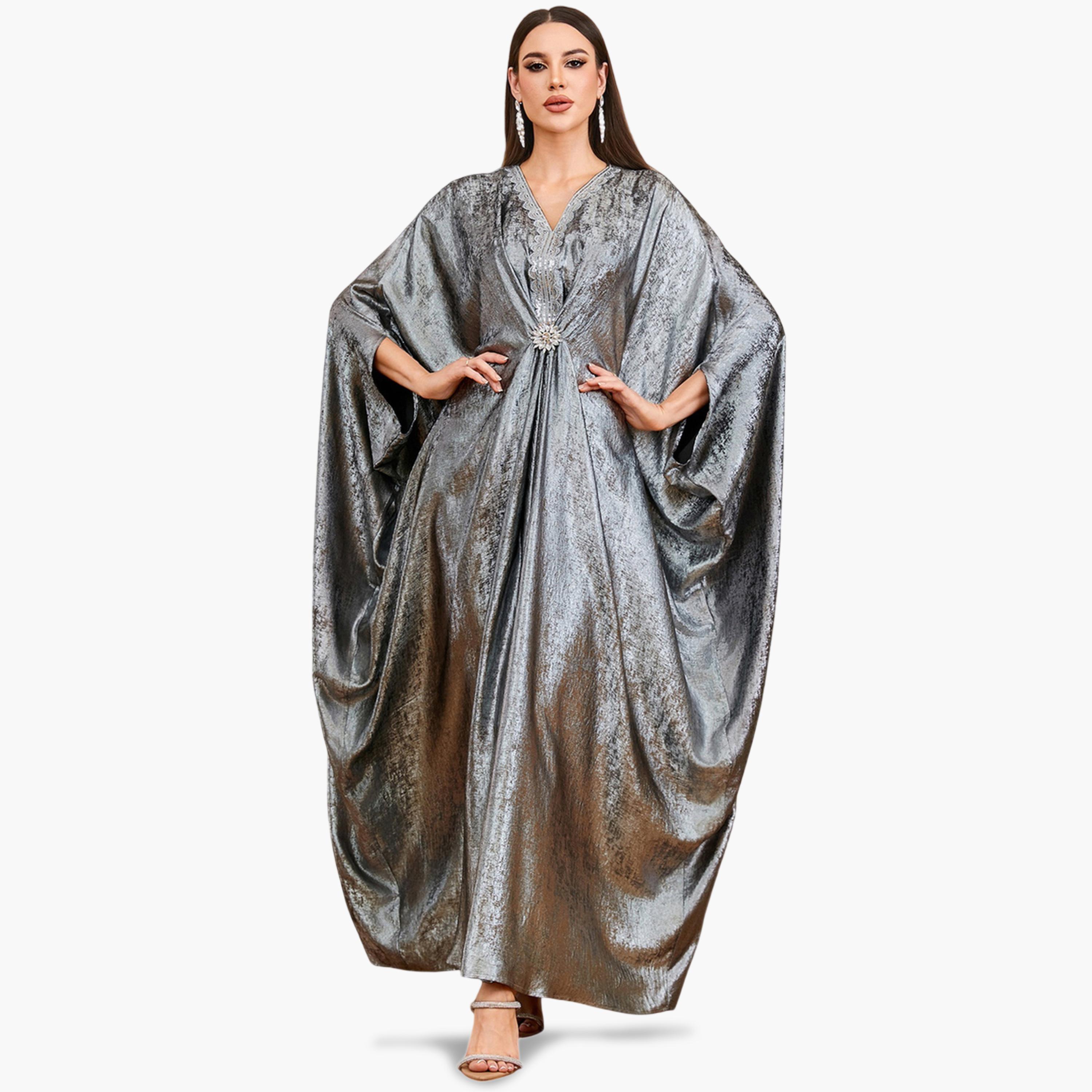 Take Two Silver Sequin Detail Batwing Sleeve Kaftan-women-arabicclothing-kaftan-image-1