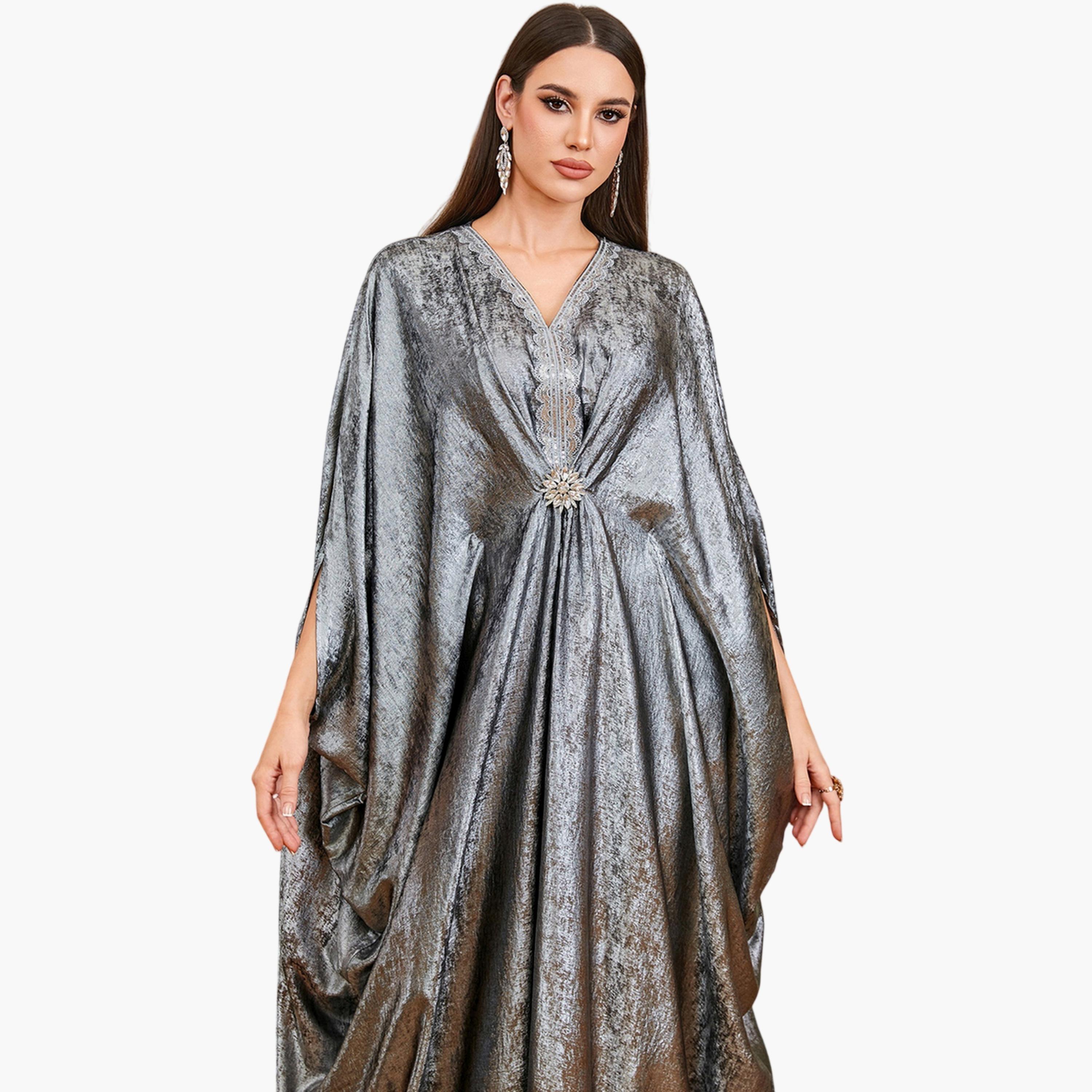 Take Two Silver Sequin Detail Batwing Sleeve Kaftan-women-arabicclothing-kaftan-image-5