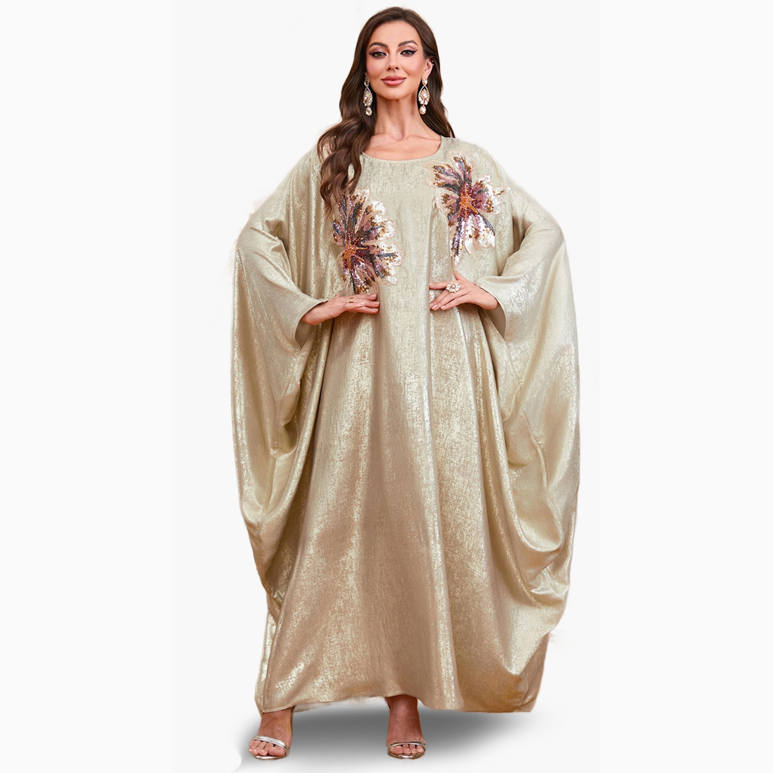 قفطان بأكمام خفاش وتفاصيل ترتر-women-arabicclothing-kaftan-image-1