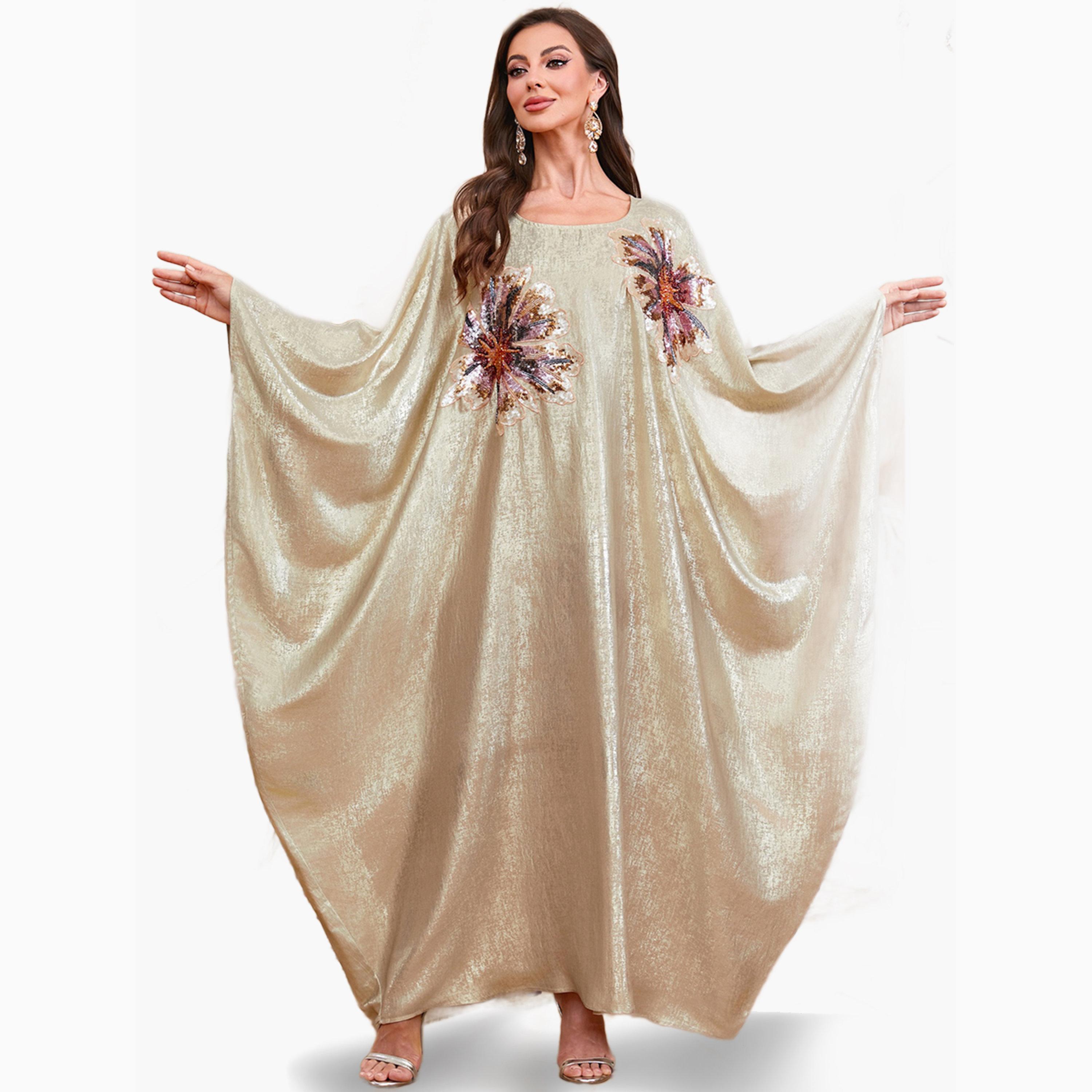 قفطان بأكمام خفاش وتفاصيل ترتر-women-arabicclothing-kaftan-image-2