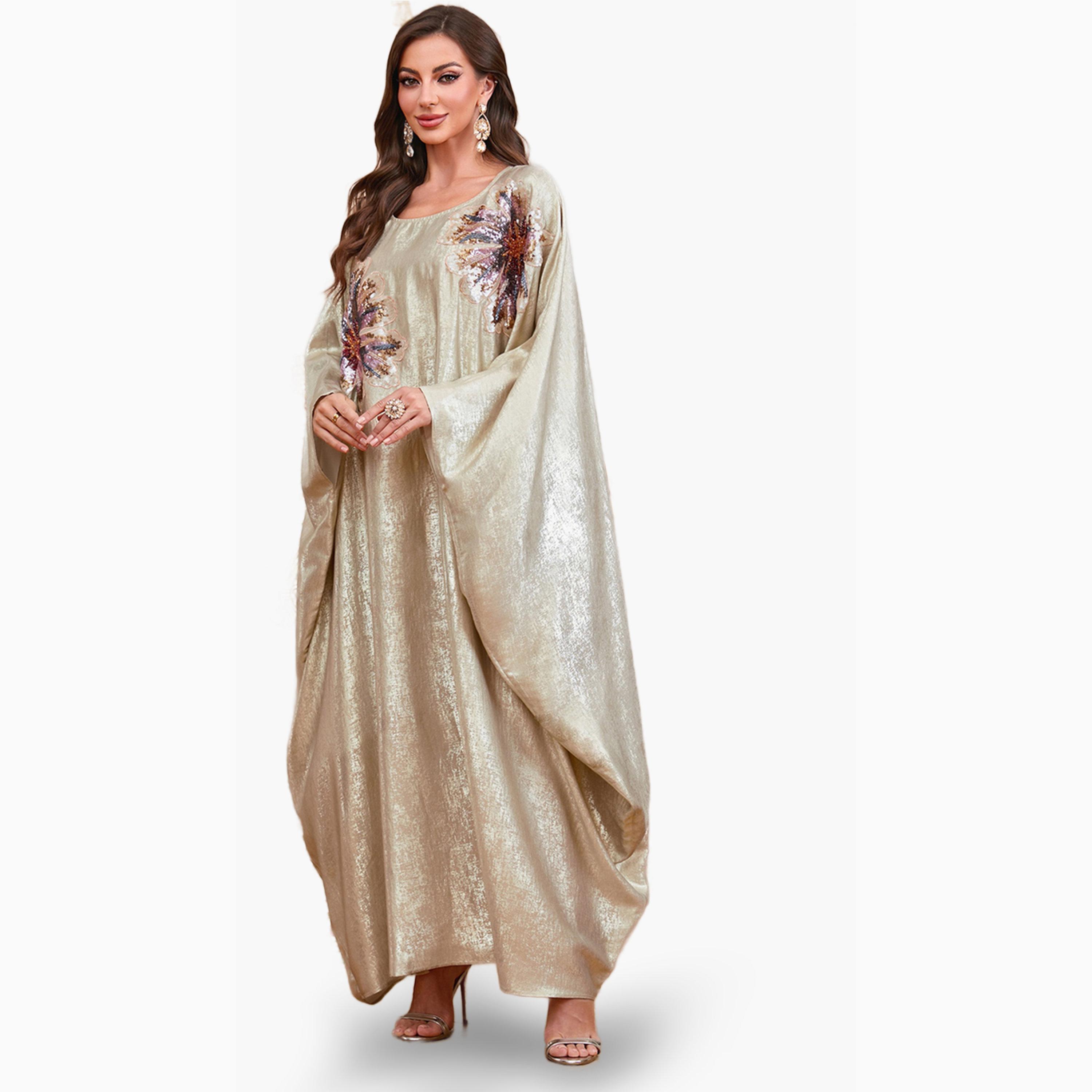 قفطان بأكمام خفاش وتفاصيل ترتر-women-arabicclothing-kaftan-image-3