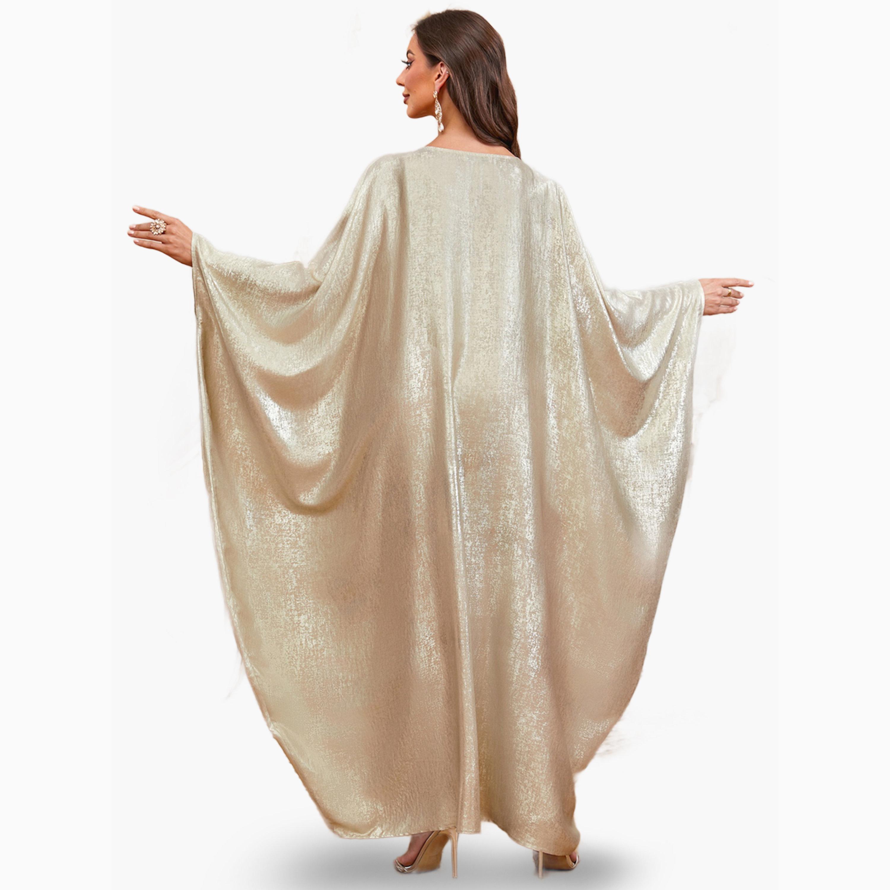 Take Two Beige Sequin Patch Detail Batwing Sleeve Kaftan-women-arabicclothing-kaftan-image-4
