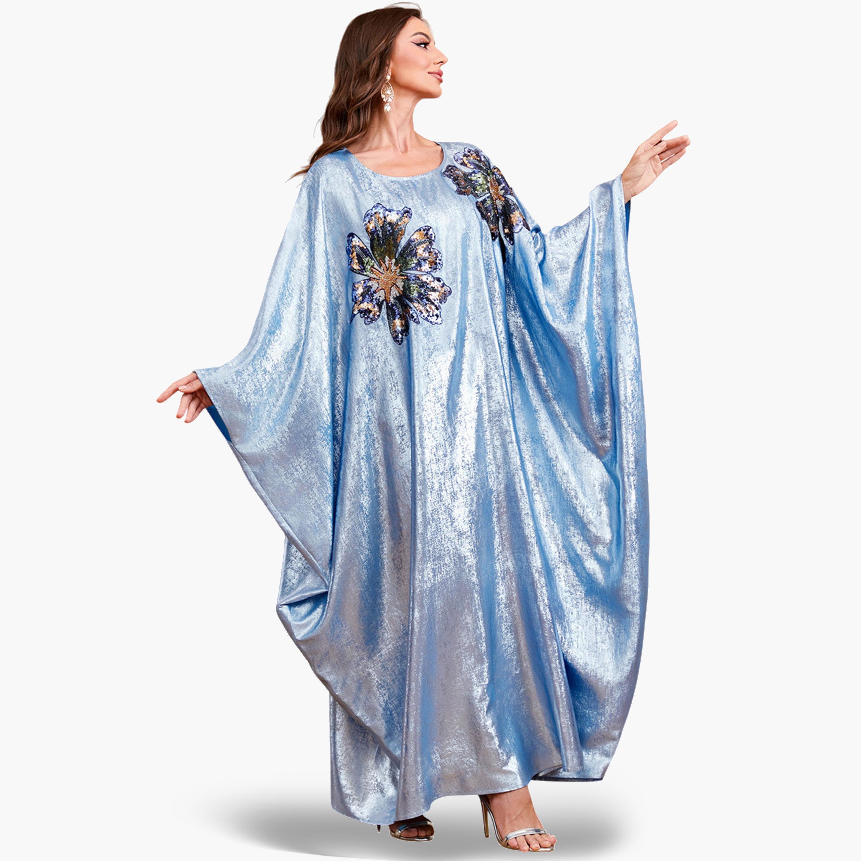 قفطان بأكمام خفاش وتفاصيل ترتر-women-arabicclothing-kaftan-image-3