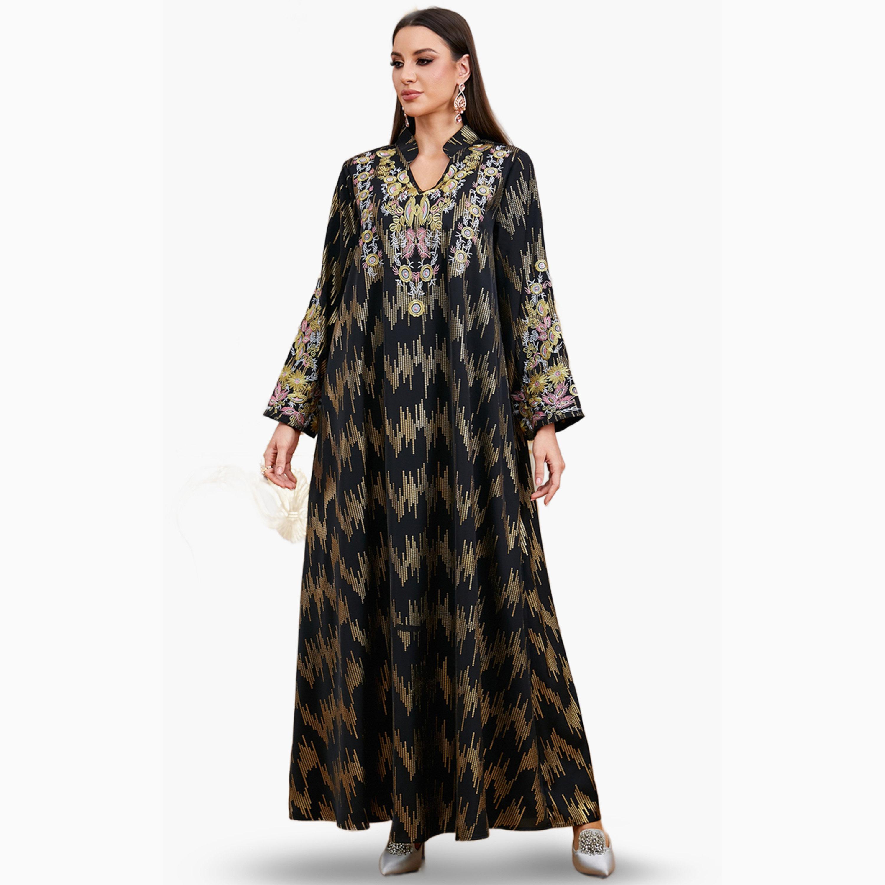 Take Two Black Sequined Collared Jalabiya with Embroidered Detail-women-arabicclothing-jalabiyas-image-3