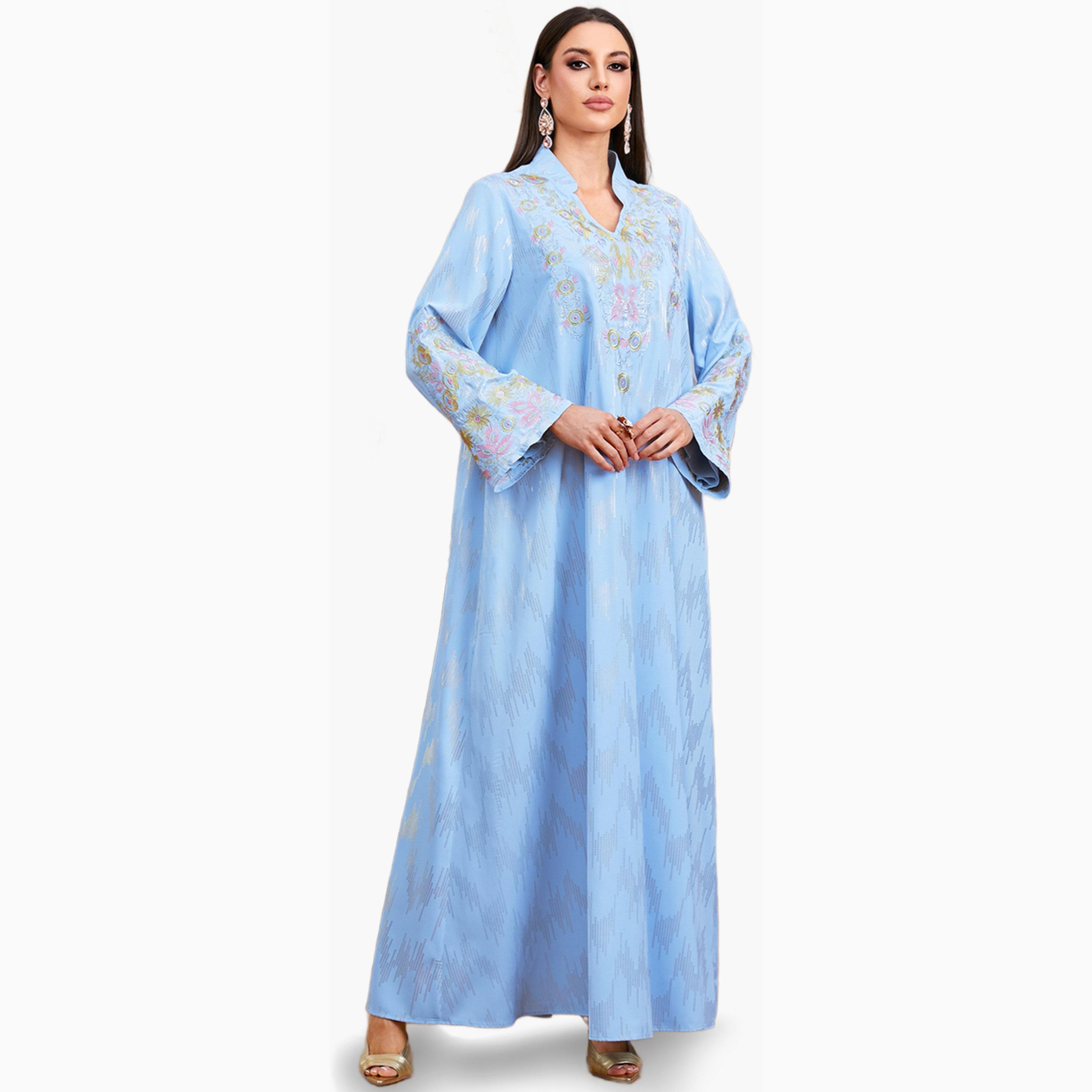 جلابية زرقاء بياقة وترتر مع تفاصيل مطرزة-women-arabicclothing-jalabiyas-image-2