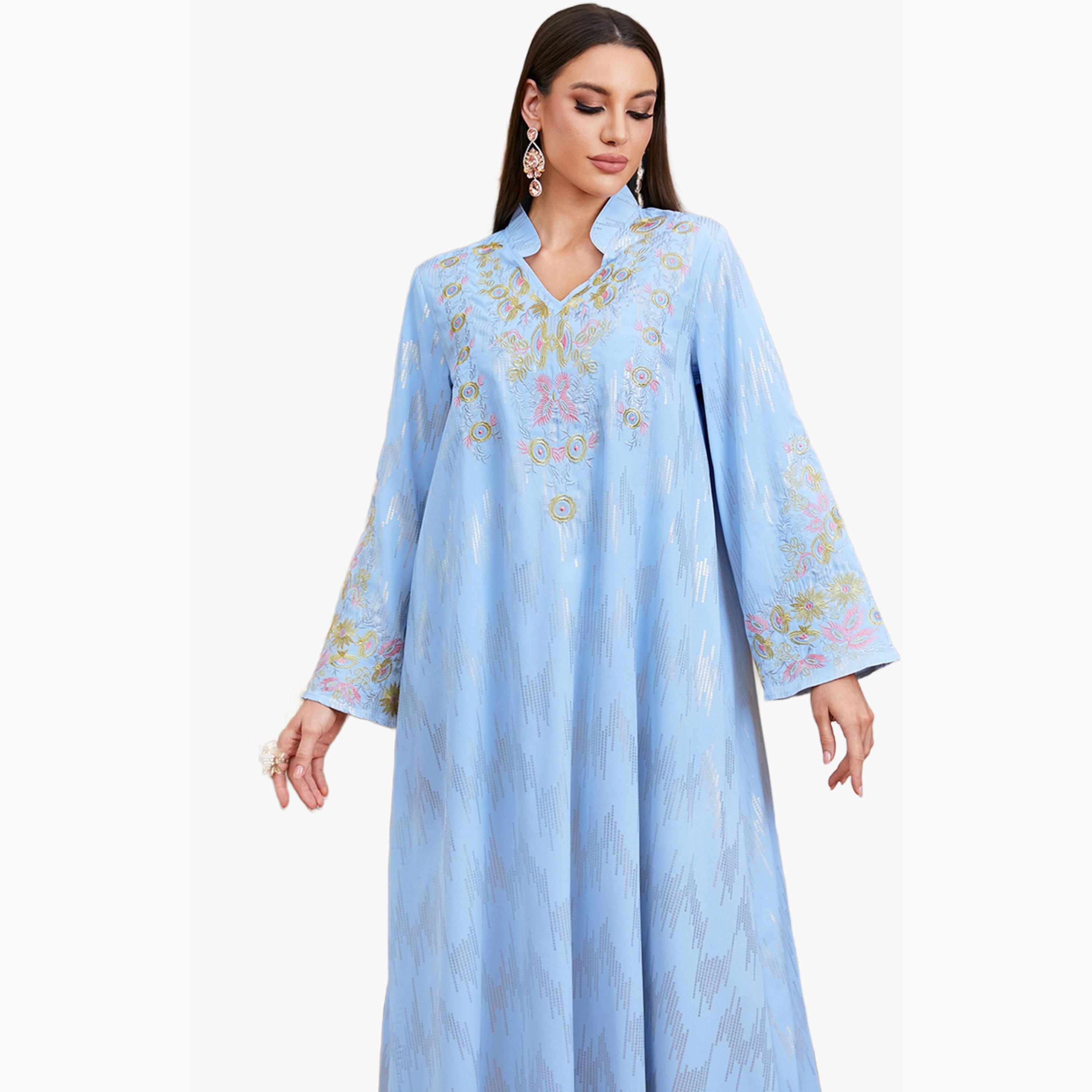جلابية زرقاء بياقة وترتر مع تفاصيل مطرزة-women-arabicclothing-jalabiyas-image-4