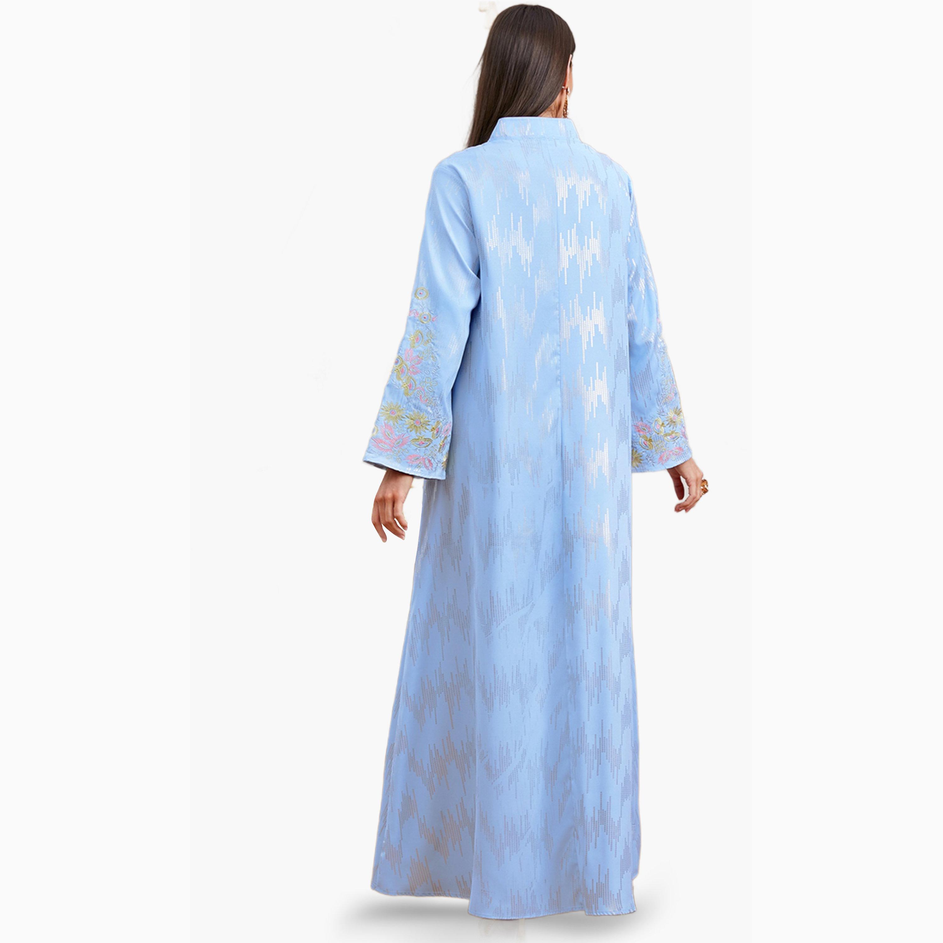 جلابية زرقاء بياقة وترتر مع تفاصيل مطرزة-women-arabicclothing-jalabiyas-image-5