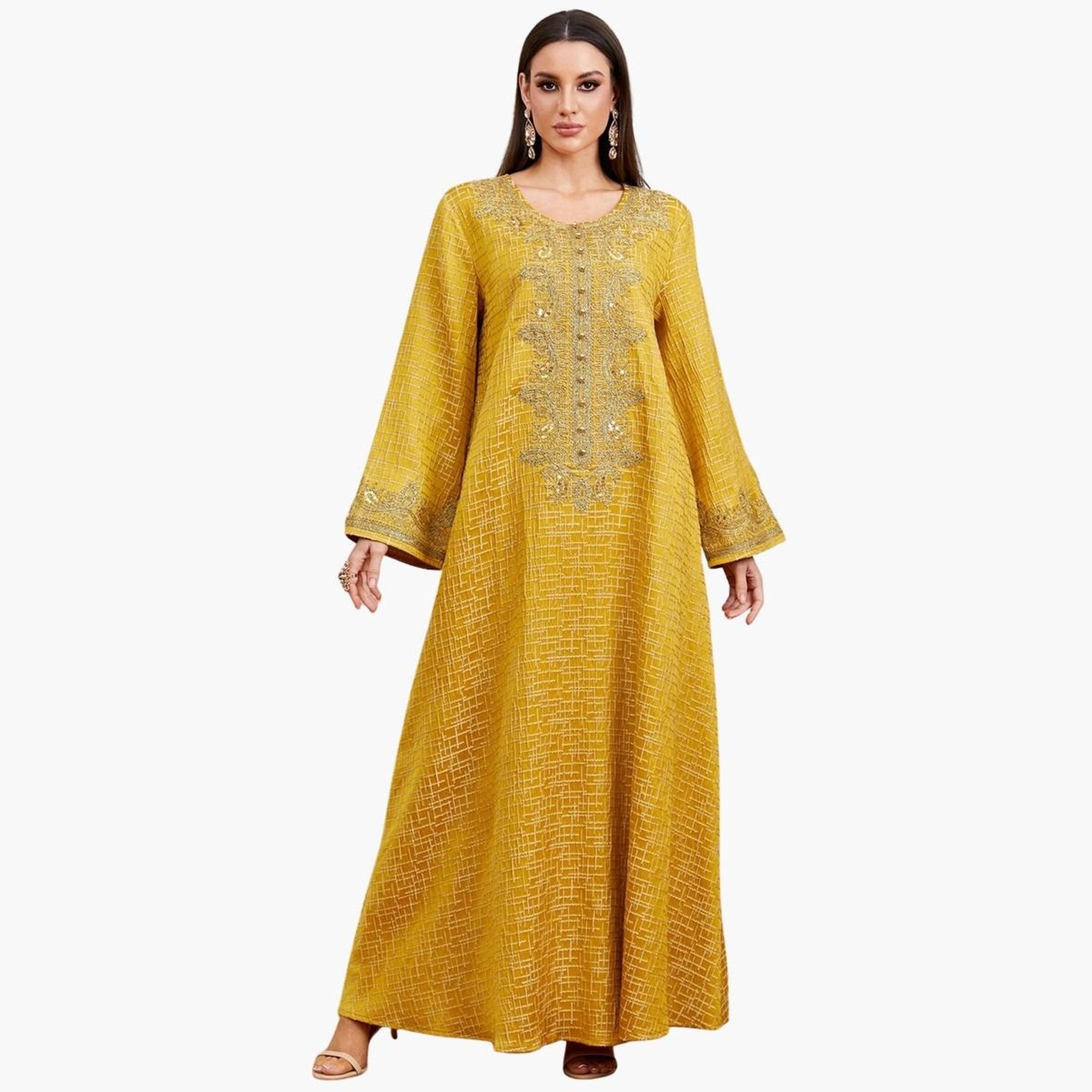 Take Two Women Texture Fabric Sequin Patch Detail Jalabiya-women-arabicclothing-jalabiyas-image-1
