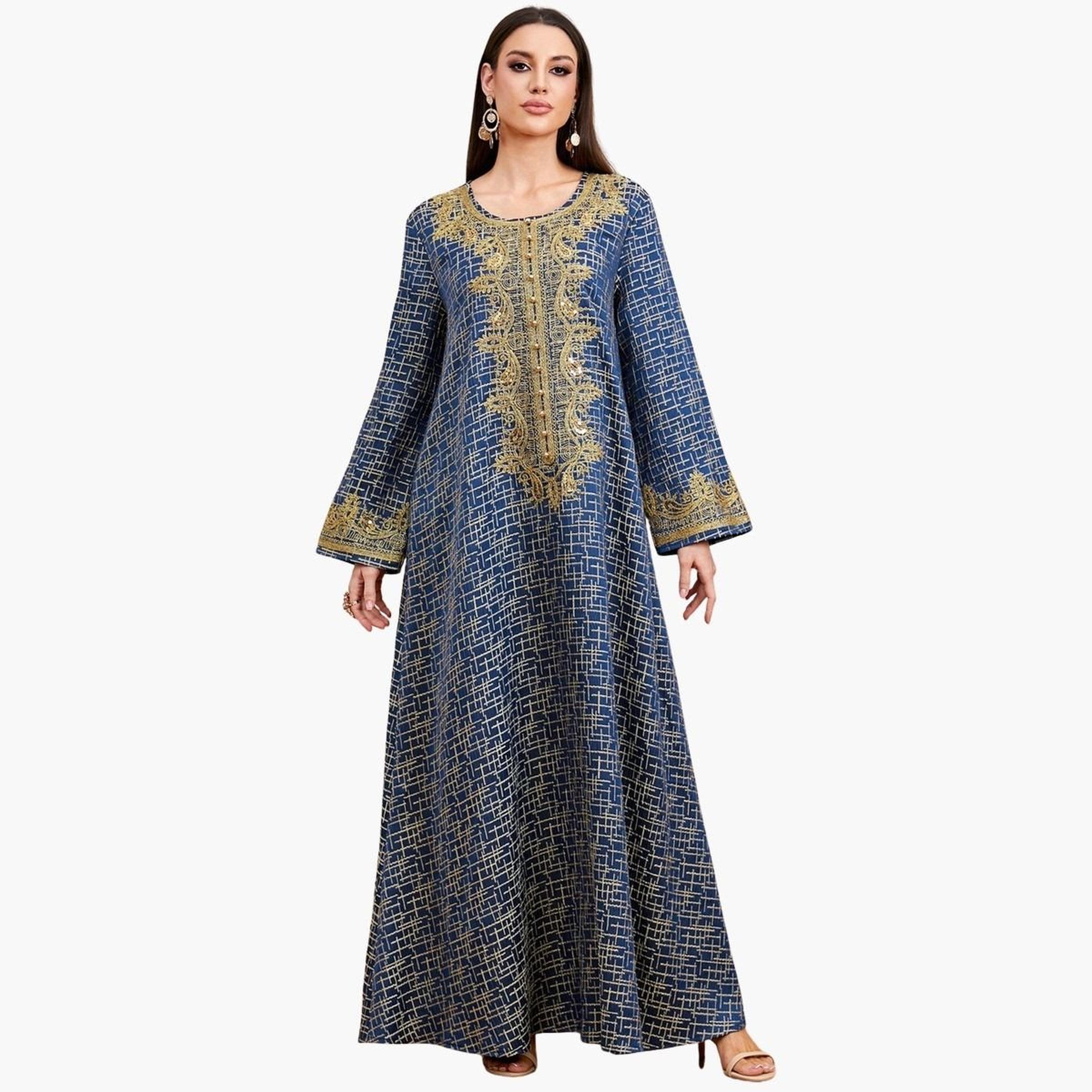 جلابية بتفاصيل رقعة ترتر وقماش بارز الملمس-women-arabicclothing-jalabiyas-image-1