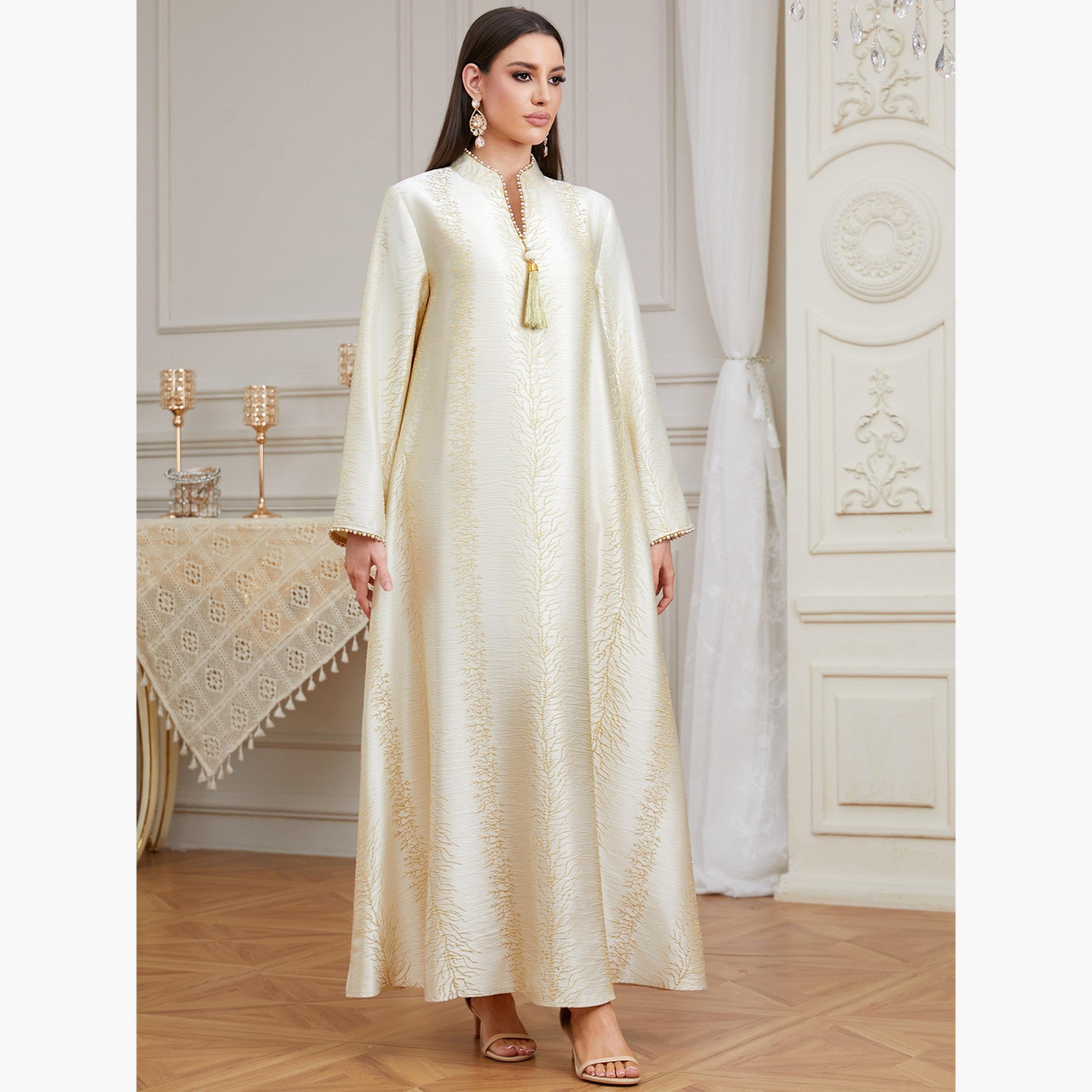 Take Two Women Texture Fabric Faux Pearl Tassel Jalabiya-women-arabicclothing-jalabiyas-image-3