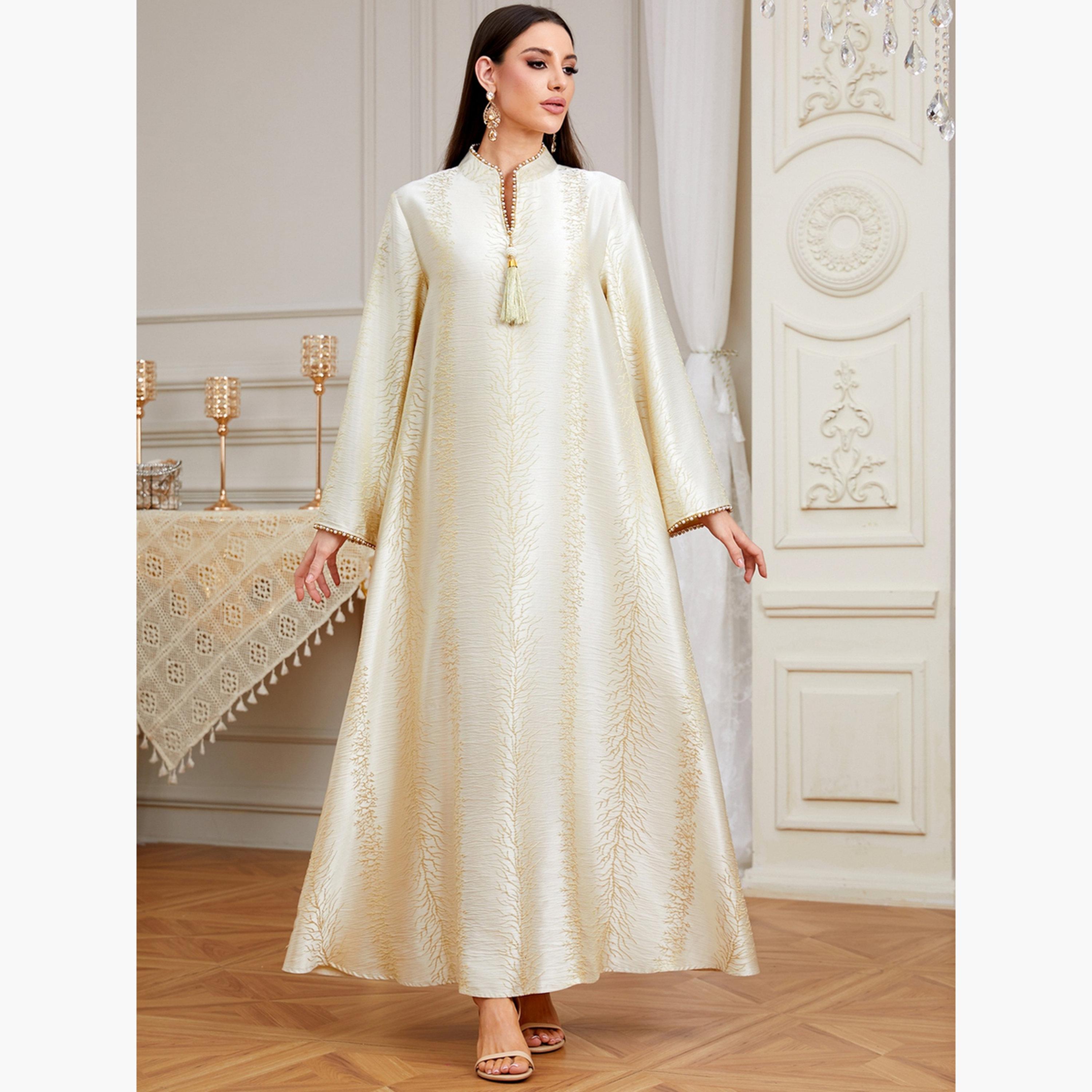 Take Two Women Texture Fabric Faux Pearl Tassel Jalabiya-women-arabicclothing-jalabiyas-image-6