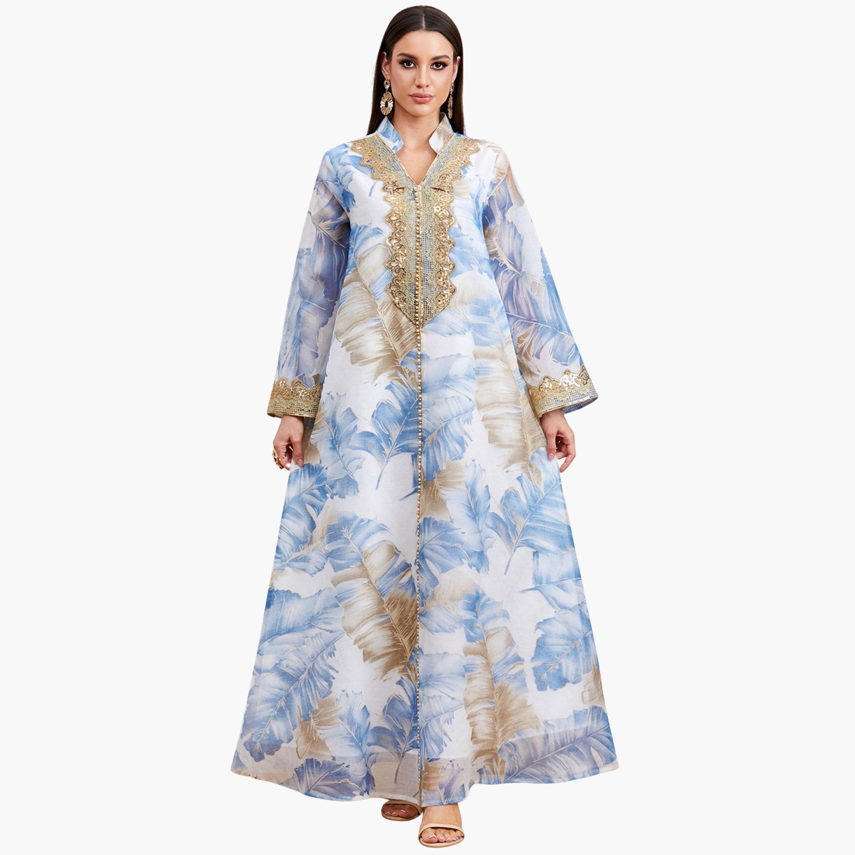 جلابية بتفاصيل رقعة ترتر وطبعة زهور-women-arabicclothing-jalabiyas-image-1