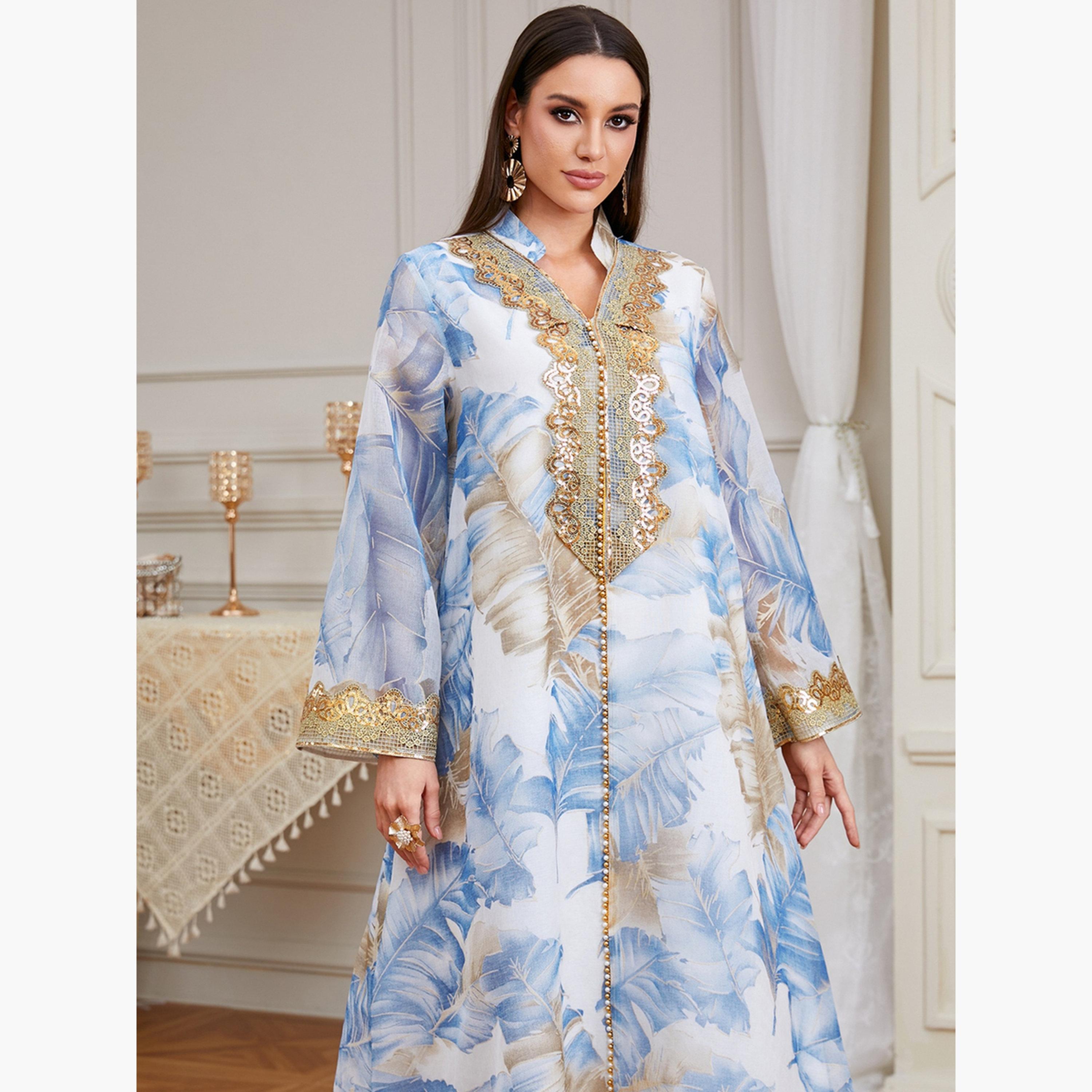 Take Two Women Floral Printed Sequin Patch Detail Jalabiya-women-arabicclothing-jalabiyas-image-5