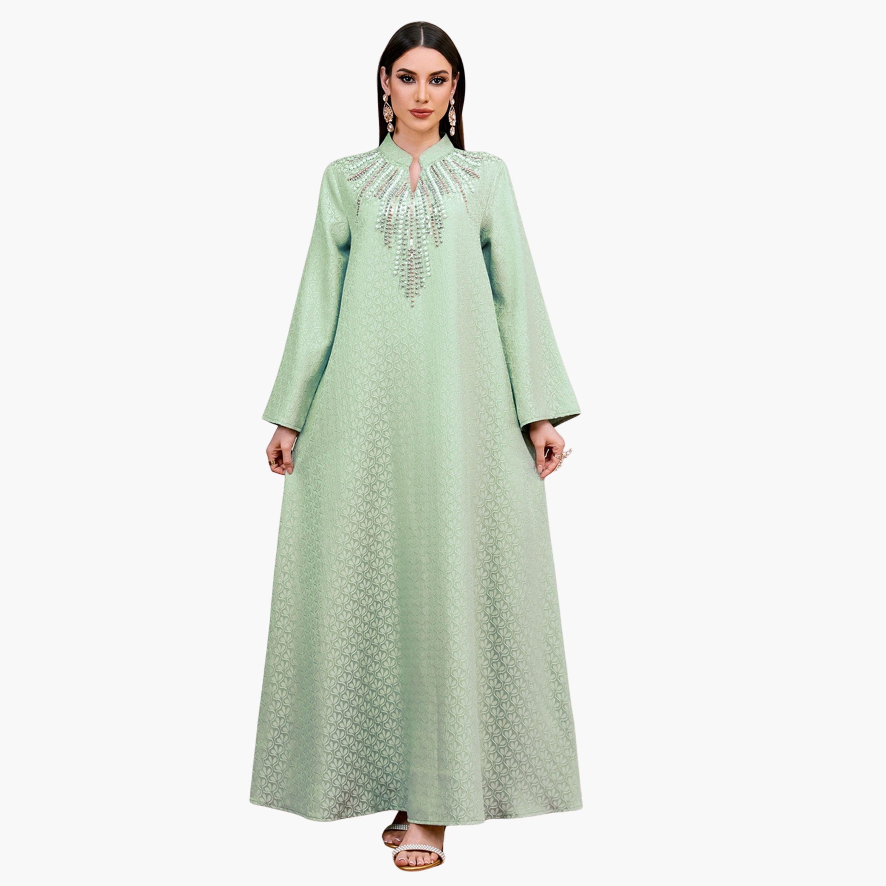 جلابية بتفاصيل مزينة وقماش بارز الملمس-women-arabicclothing-jalabiyas-image-1