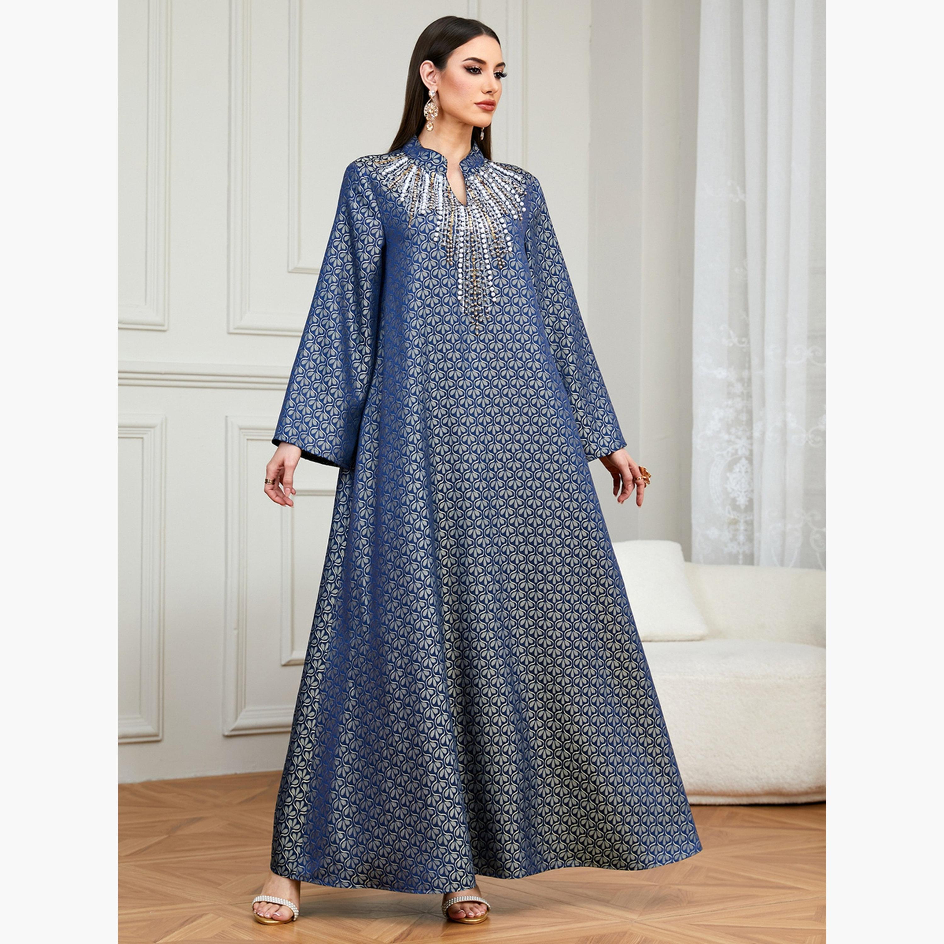 جلابية مزينة وقماش بارز الملمس-women-arabicclothing-jalabiyas-image-2