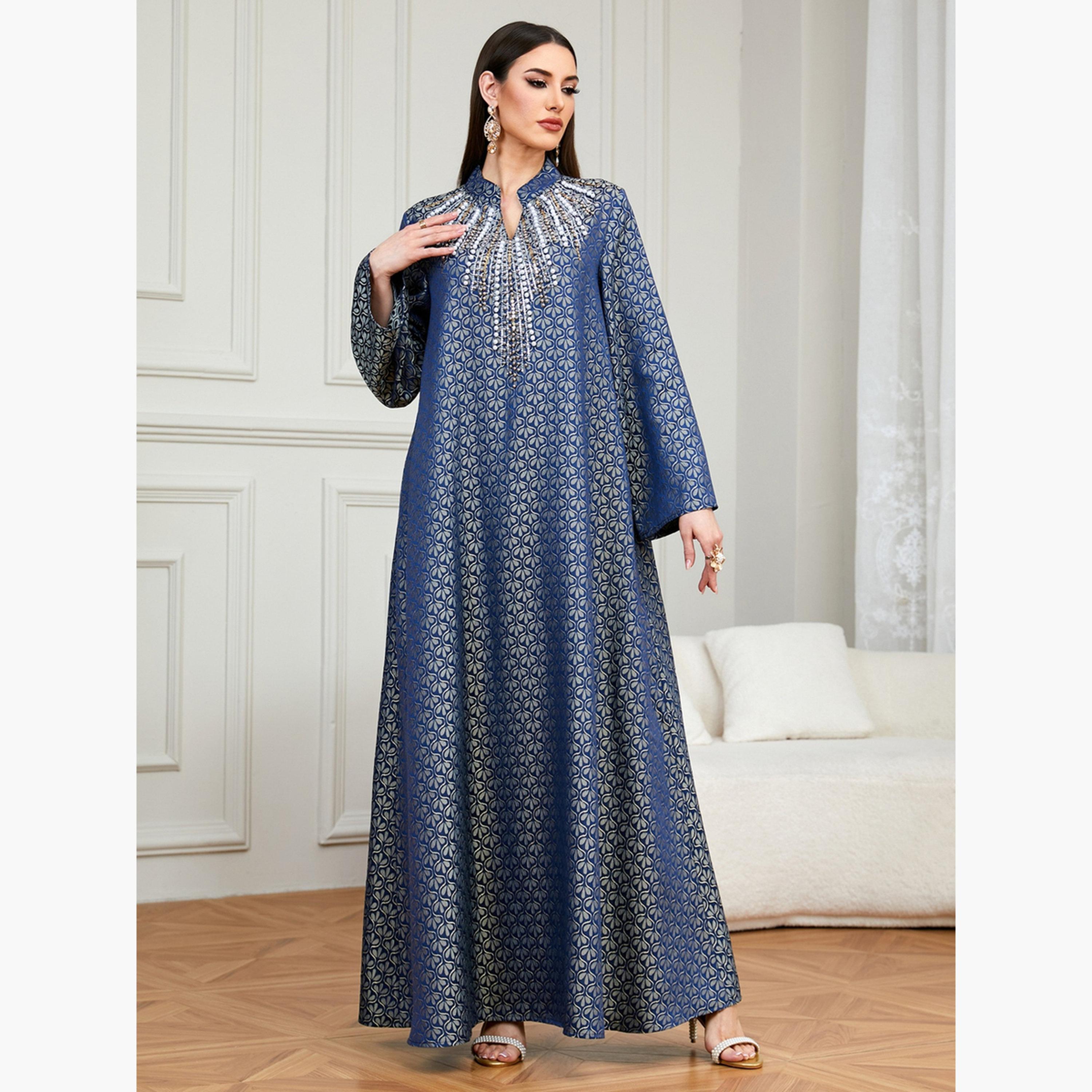 جلابية مزينة وقماش بارز الملمس-women-arabicclothing-jalabiyas-image-3