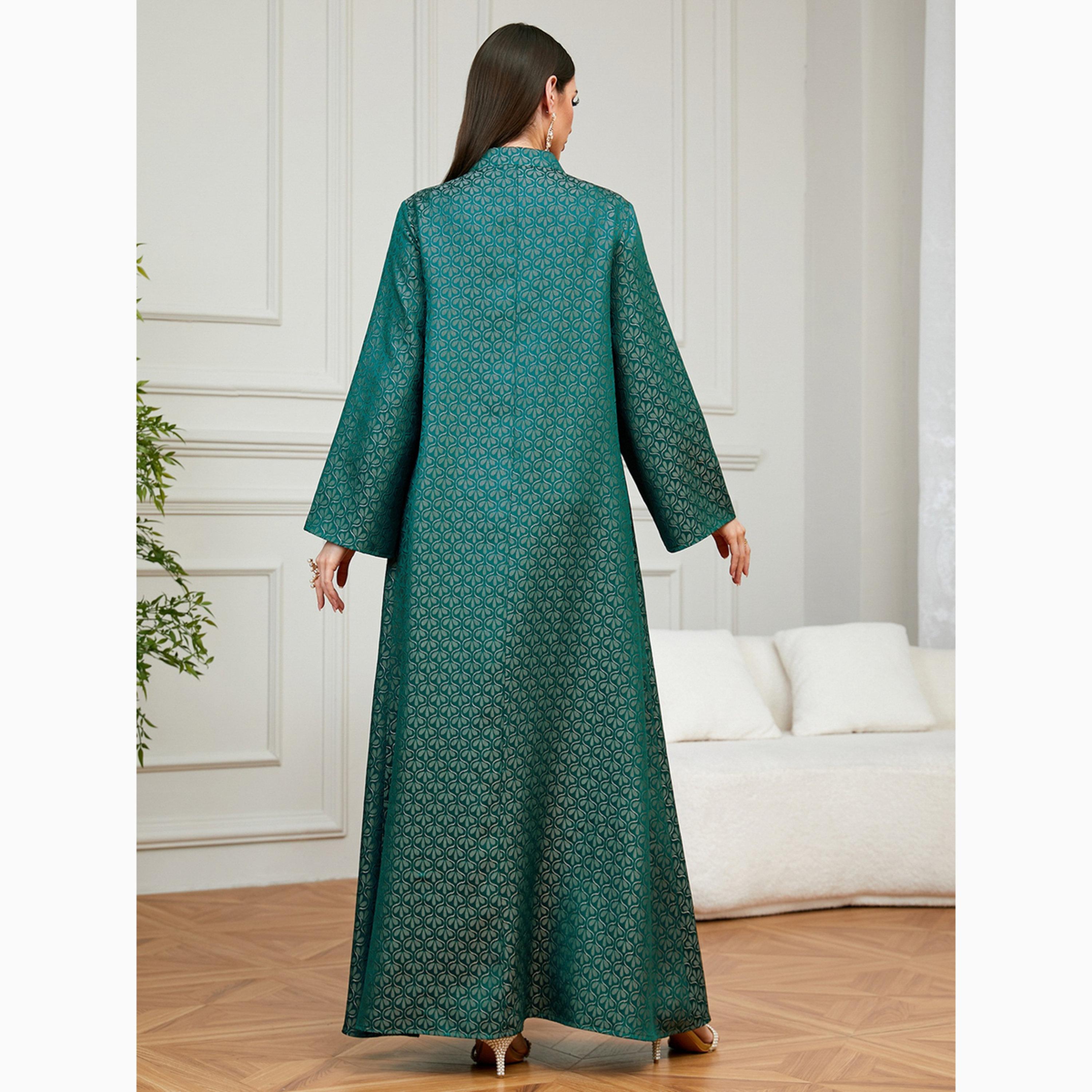 Take Two Green Embellished Detail Collared Jalabiya-women-arabicclothing-jalabiyas-image-3