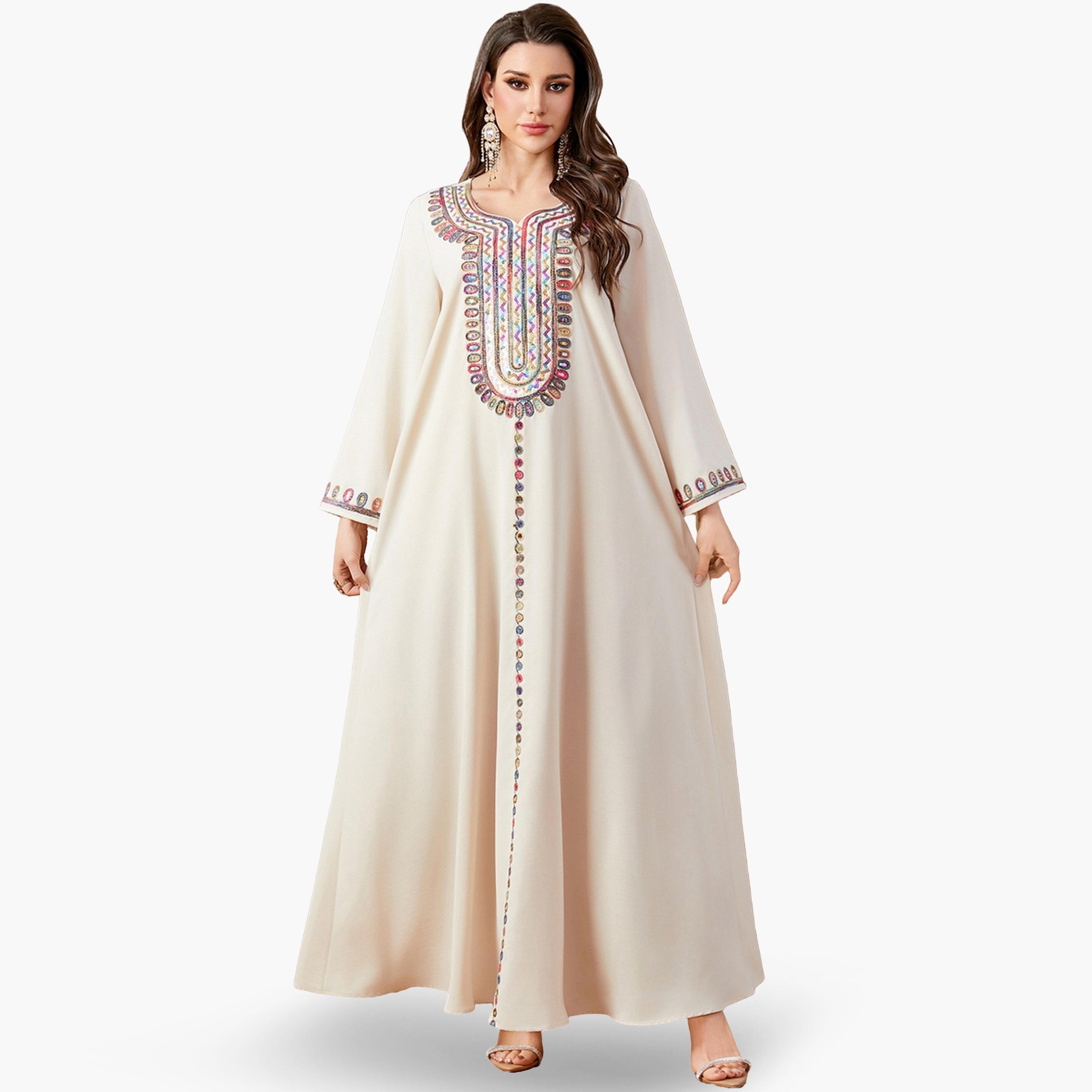 جلابية بأكمام طويلة مزينة بترتر-women-arabicclothing-jalabiyas-image-1