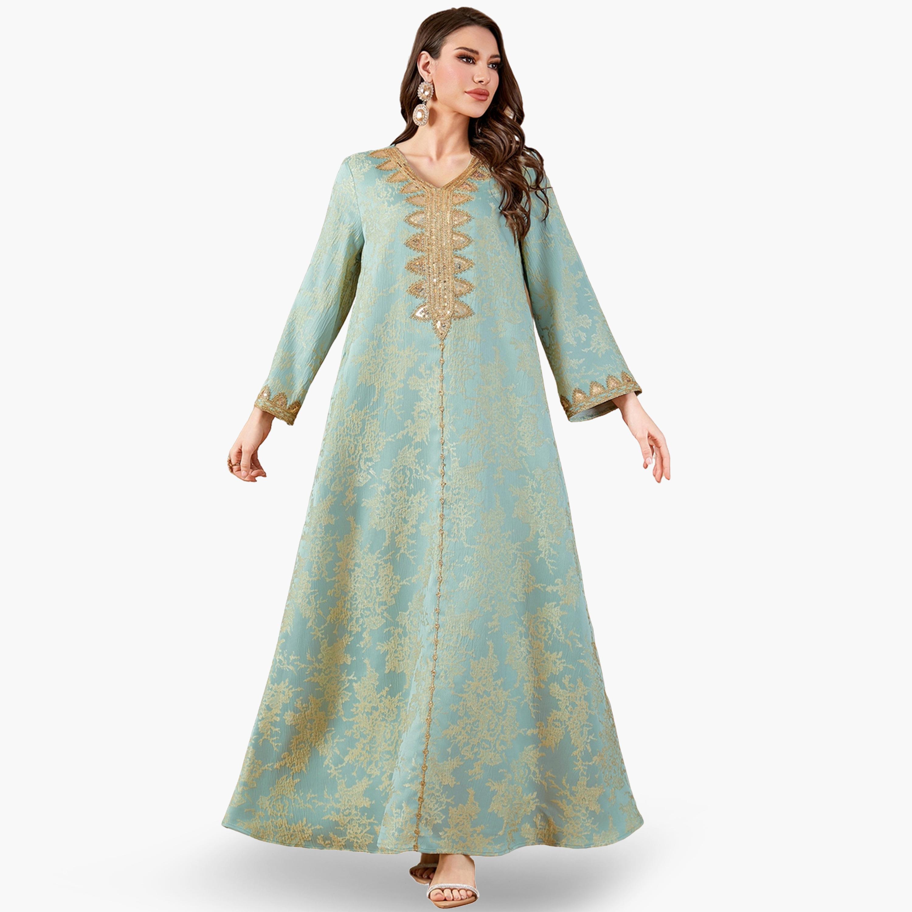 جلابية بتفاصيل رقعة ترتر وقماش بارز الملمس-women-arabicclothing-jalabiyas-image-1