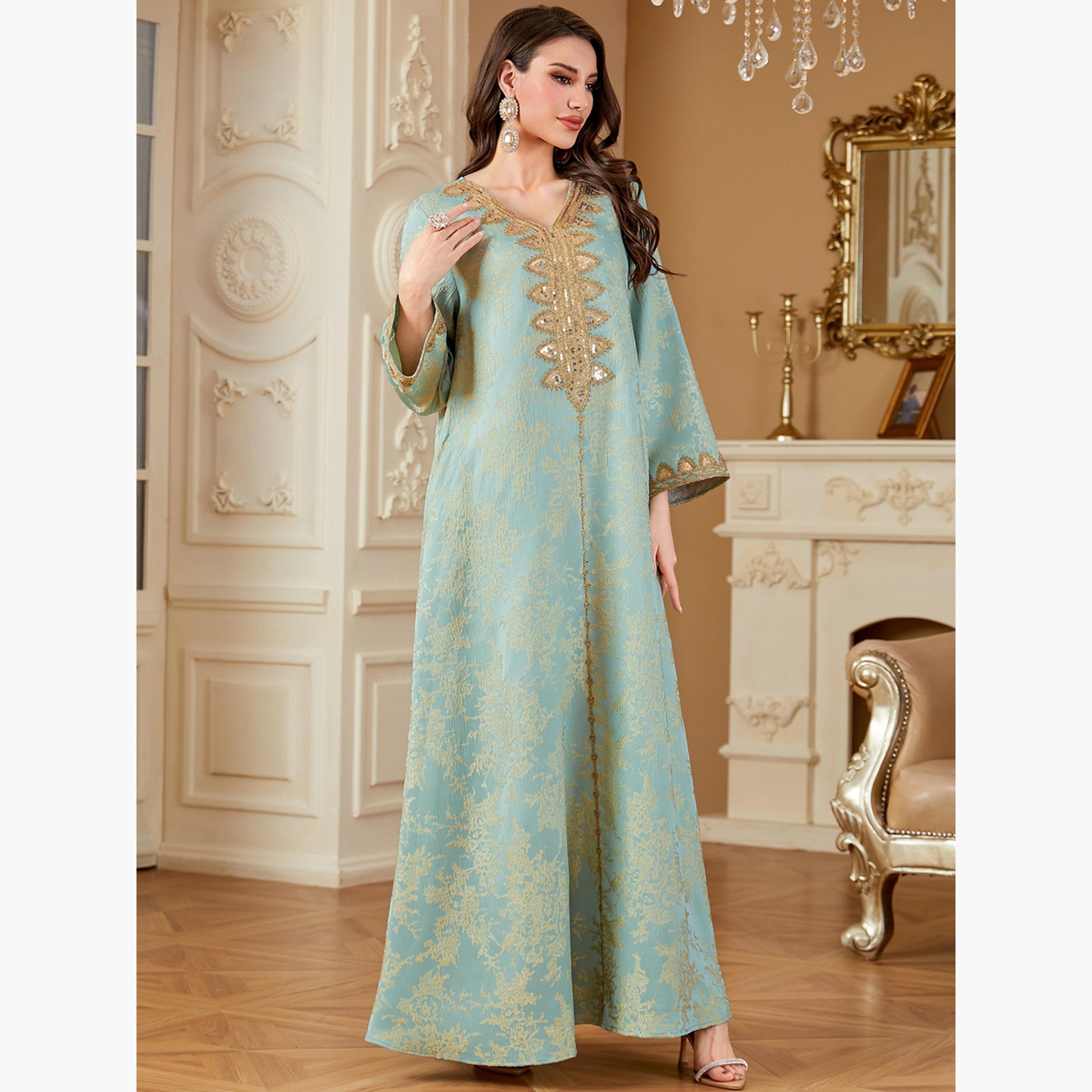 جلابية بتفاصيل رقعة ترتر وقماش بارز الملمس-women-arabicclothing-jalabiyas-image-5