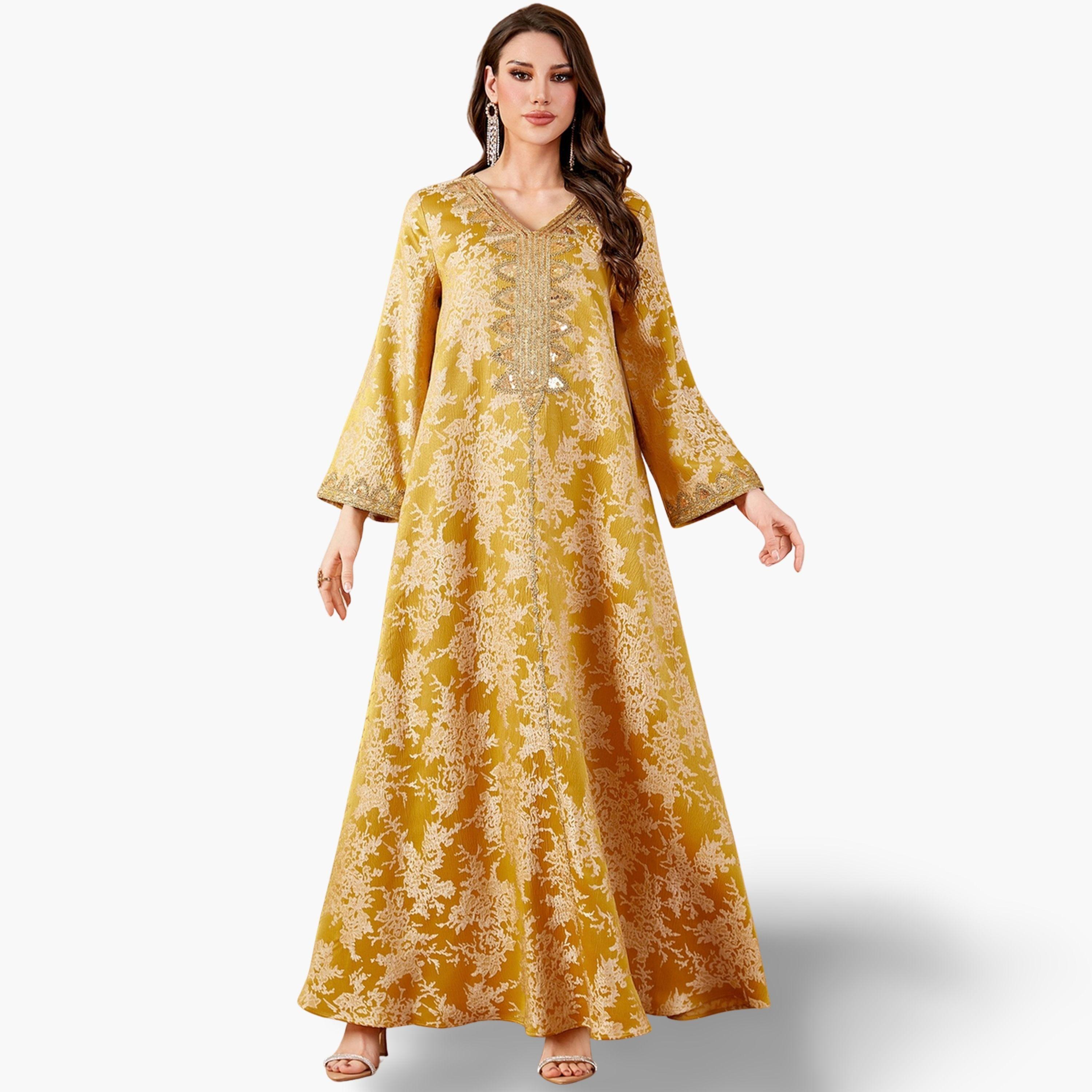 جلابية بتفاصيل رقعة ترتر وقماش بارز الملمس-women-arabicclothing-jalabiyas-image-1