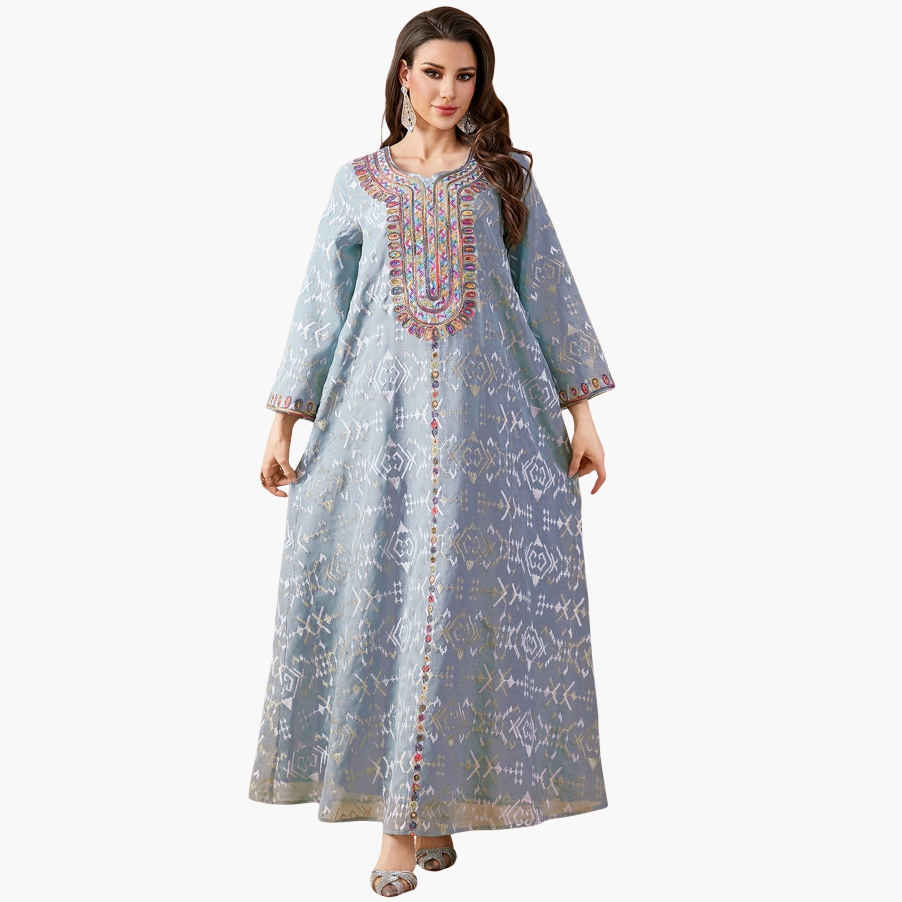 جلابية بتفاصيل رقعة ترتر بارزة الملمس-women-arabicclothing-jalabiyas-image-1