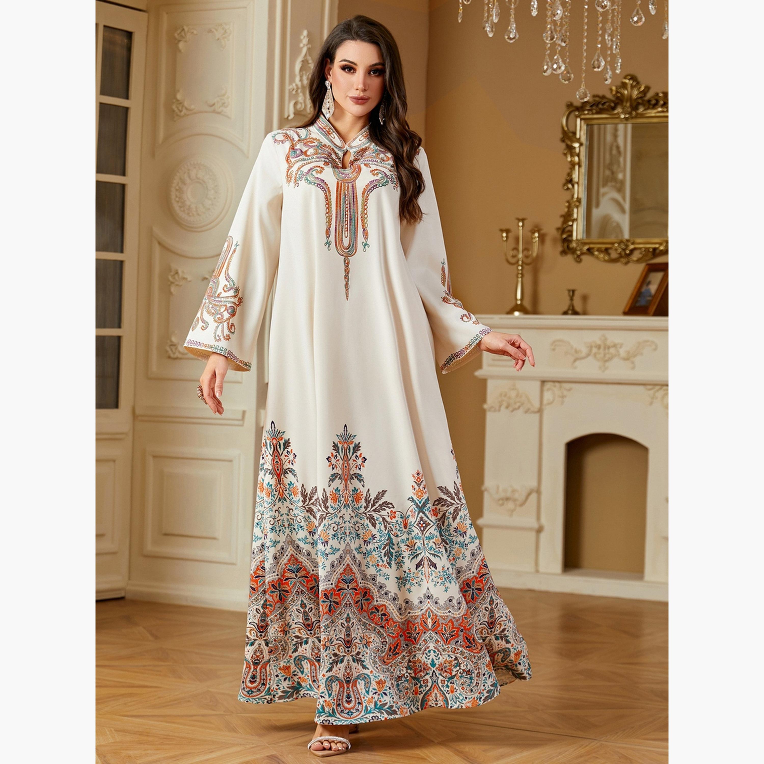جلابية بأكمام طويلة وتفاصيل طبعة جرافيك-women-arabicclothing-jalabiyas-image-4