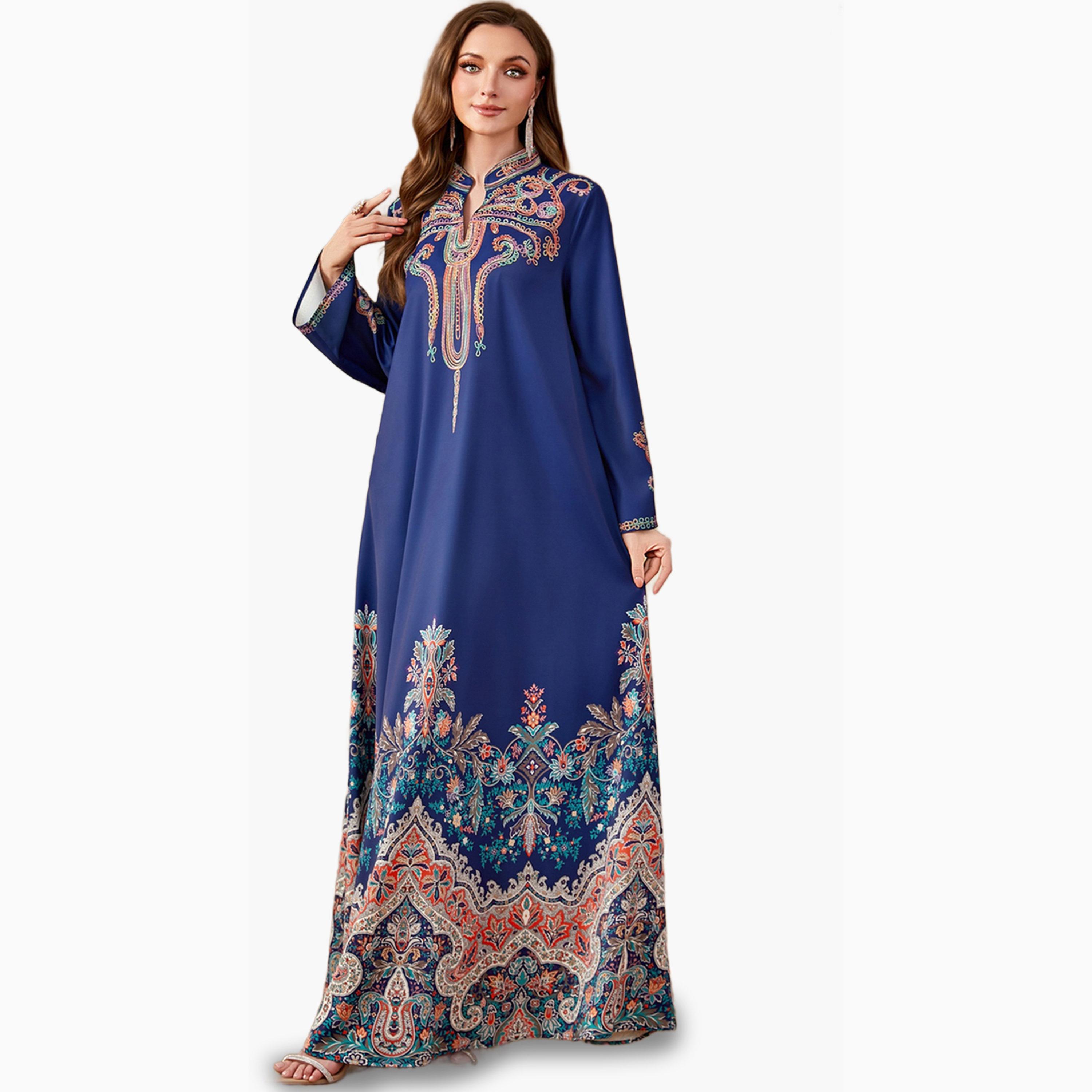 Take Two Navy Blue Printed Long Sleeve Jalabiya-women-arabicclothing-jalabiyas-image-1