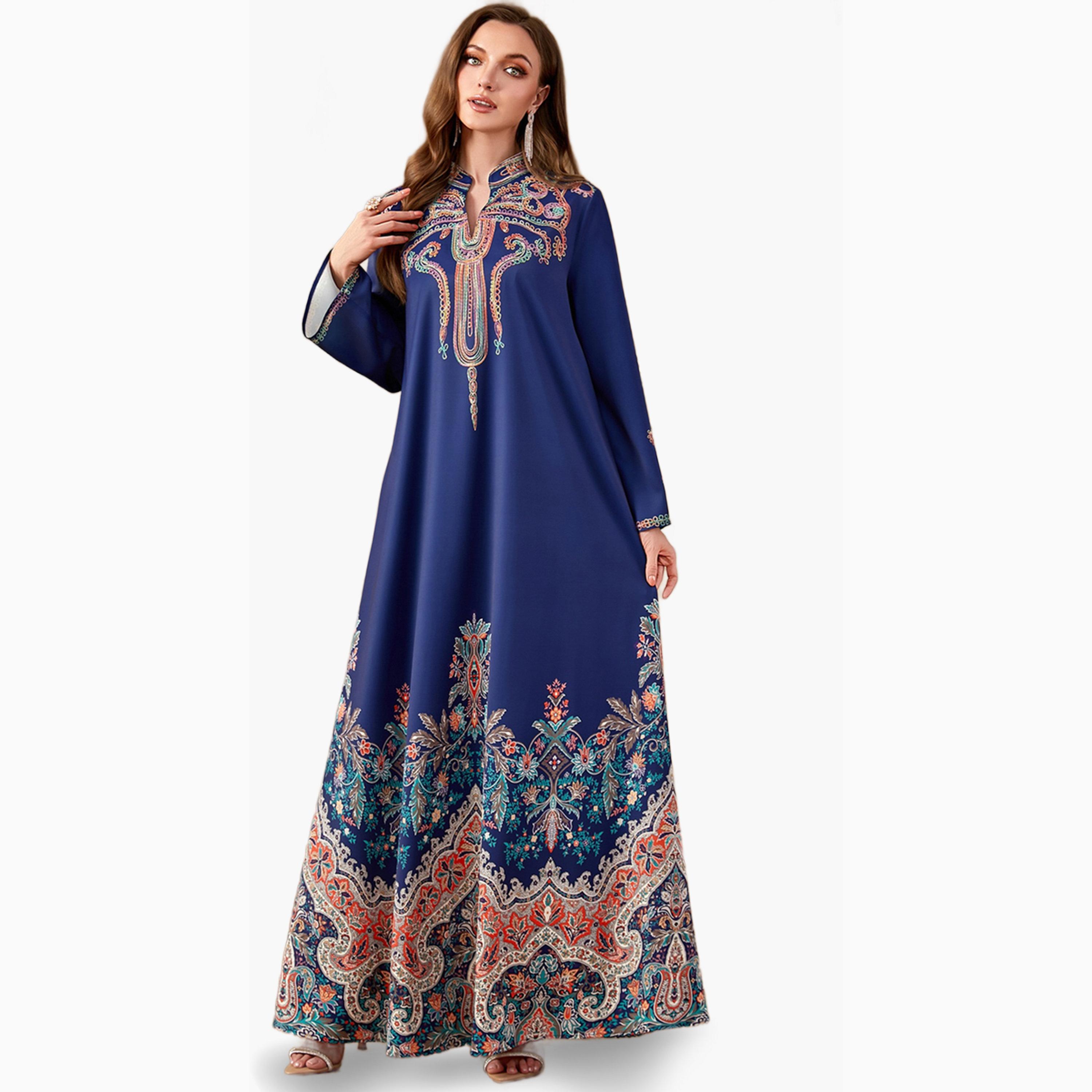 Take Two Navy Blue Printed Long Sleeve Jalabiya-women-arabicclothing-jalabiyas-image-2