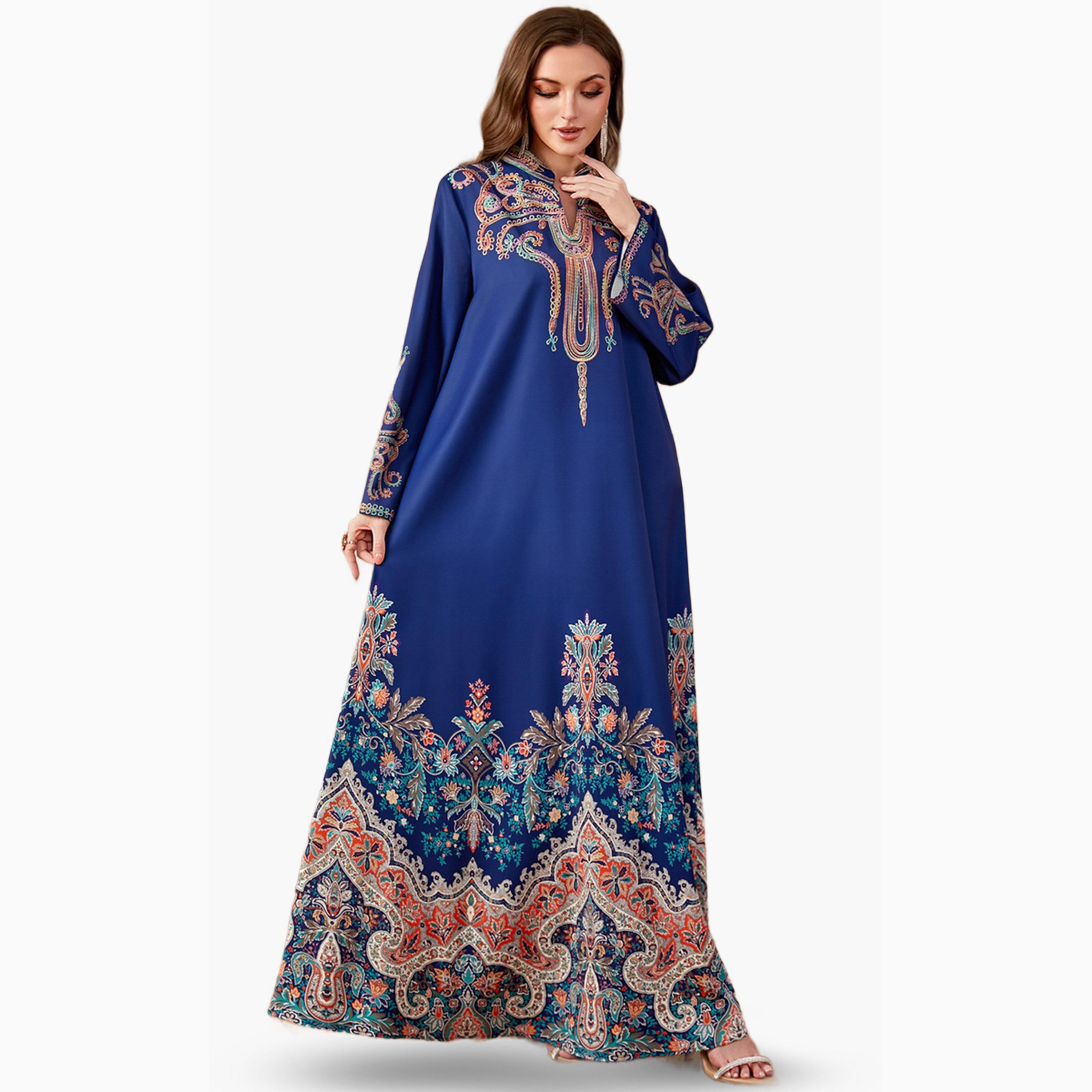 Take Two Navy Blue Printed Long Sleeve Jalabiya-women-arabicclothing-jalabiyas-image-3