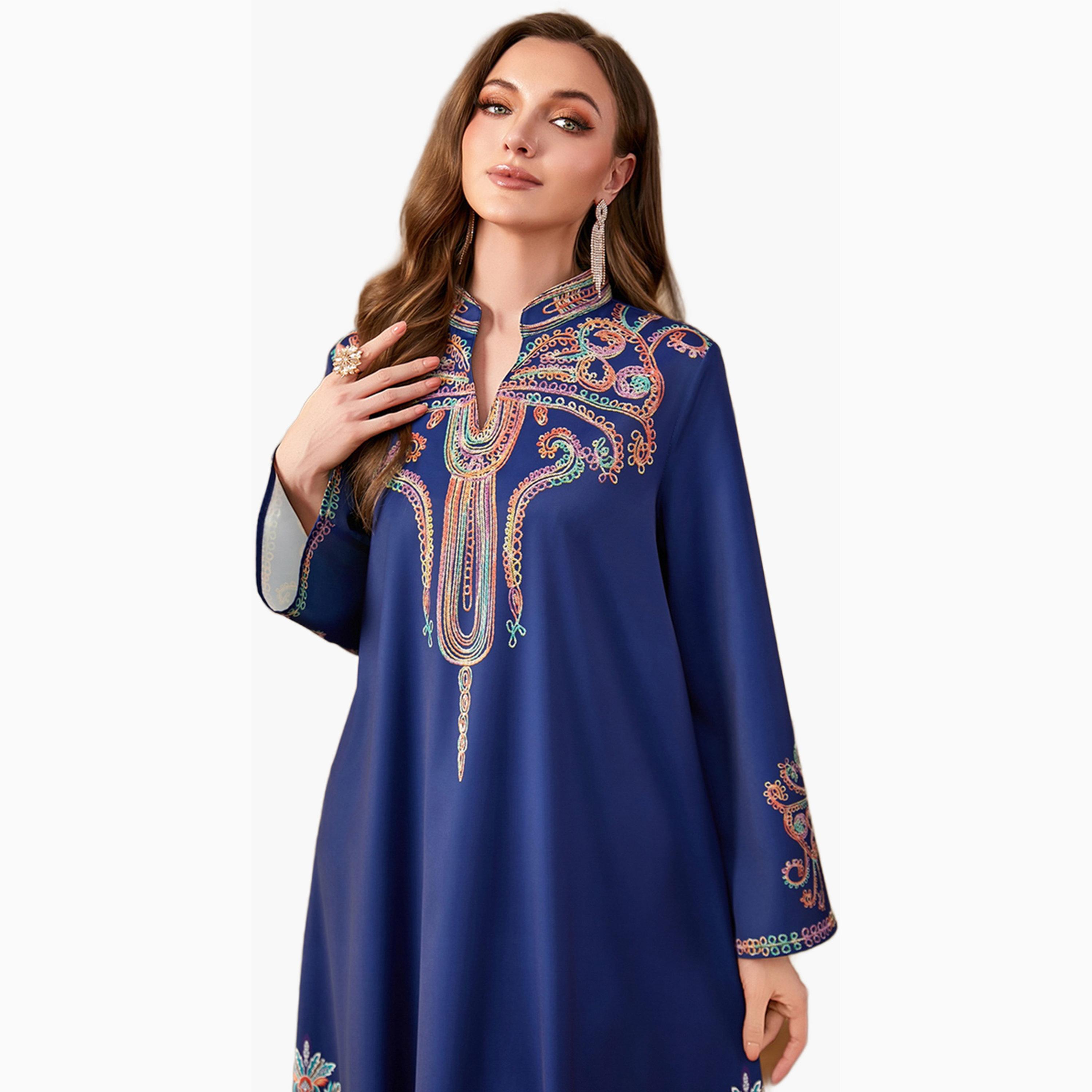 Take Two Navy Blue Printed Long Sleeve Jalabiya-women-arabicclothing-jalabiyas-image-4