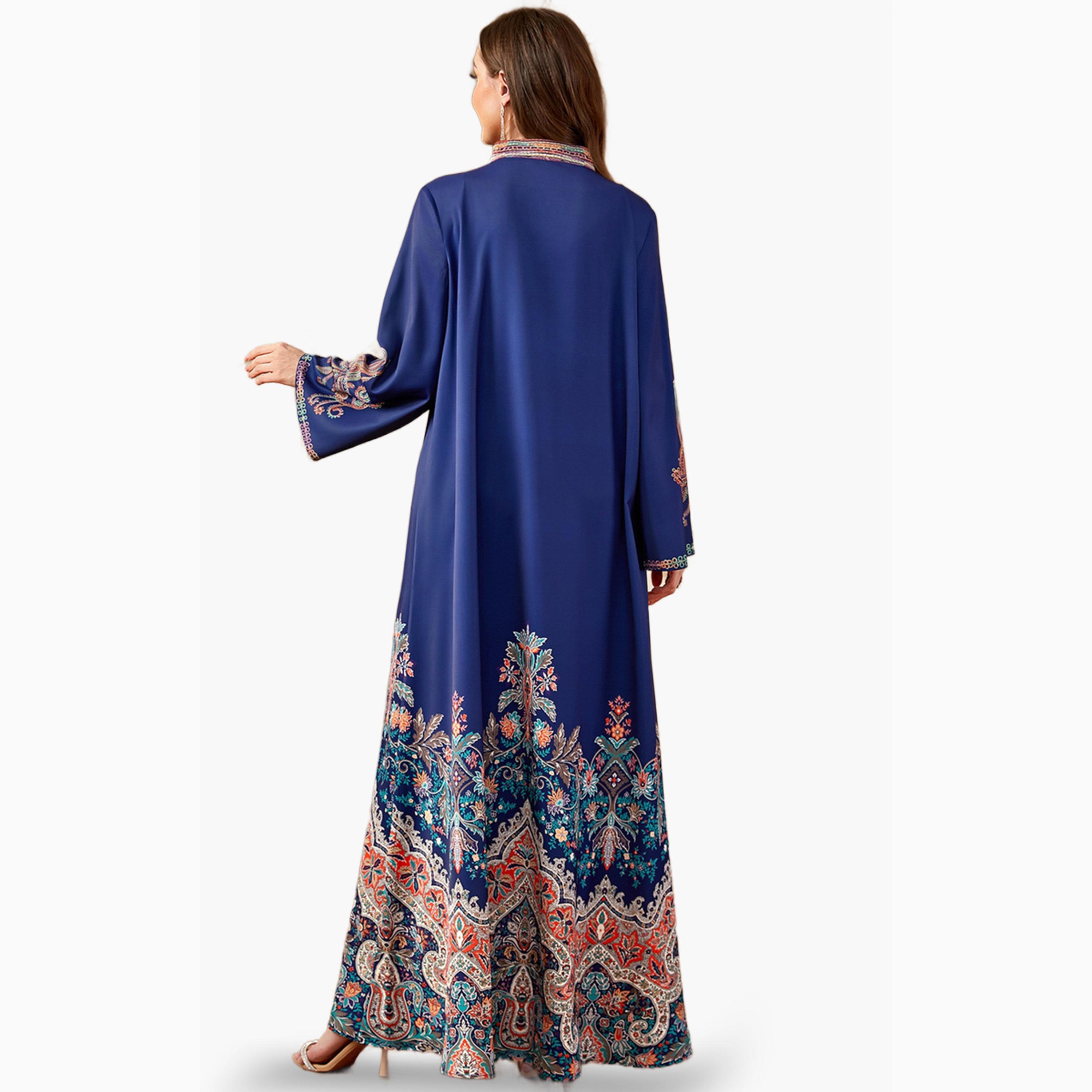 Take Two Navy Blue Printed Long Sleeve Jalabiya-women-arabicclothing-jalabiyas-image-5