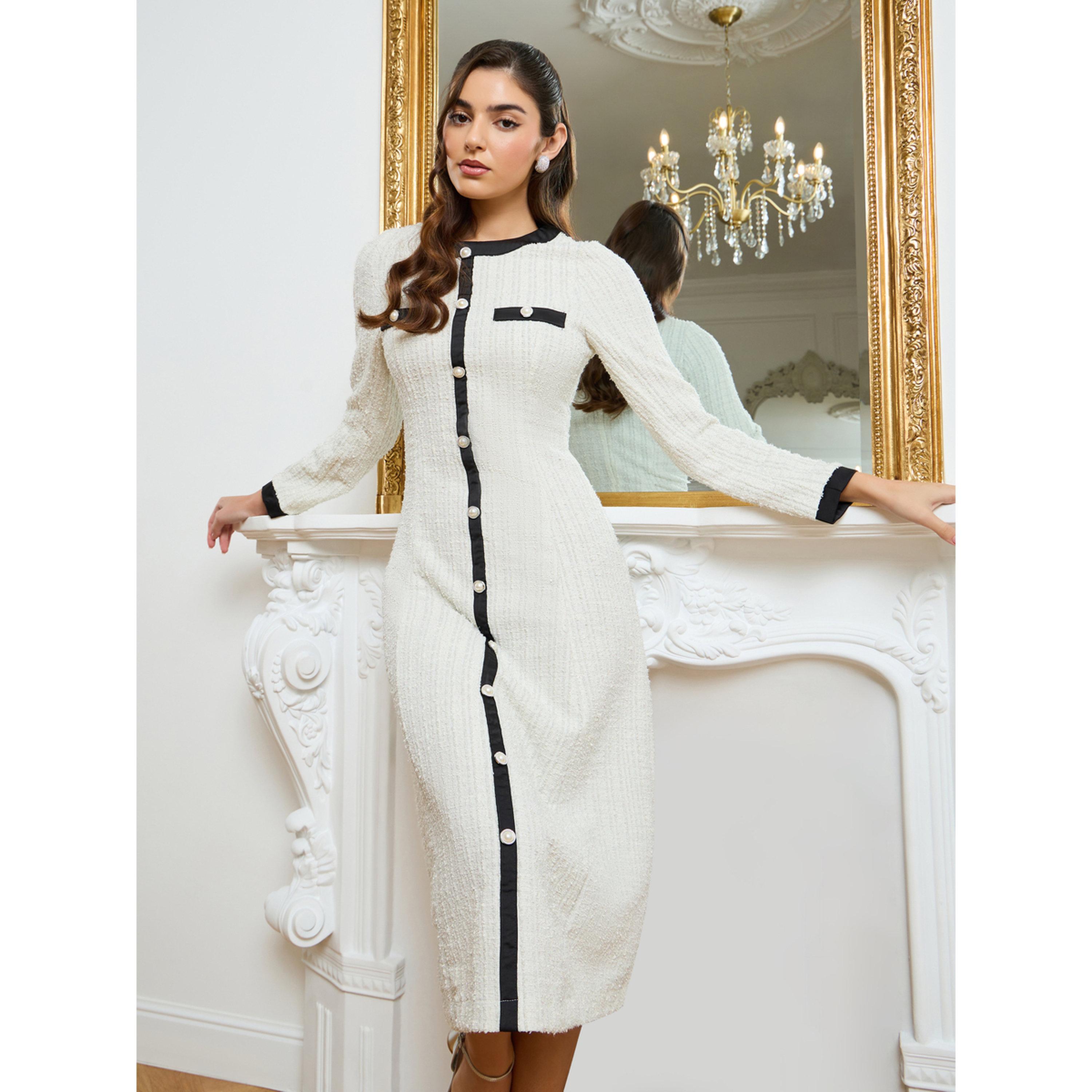 فستان ميدي نسائي تويد بحواف متباينة-women-clothing-dresses-image-2