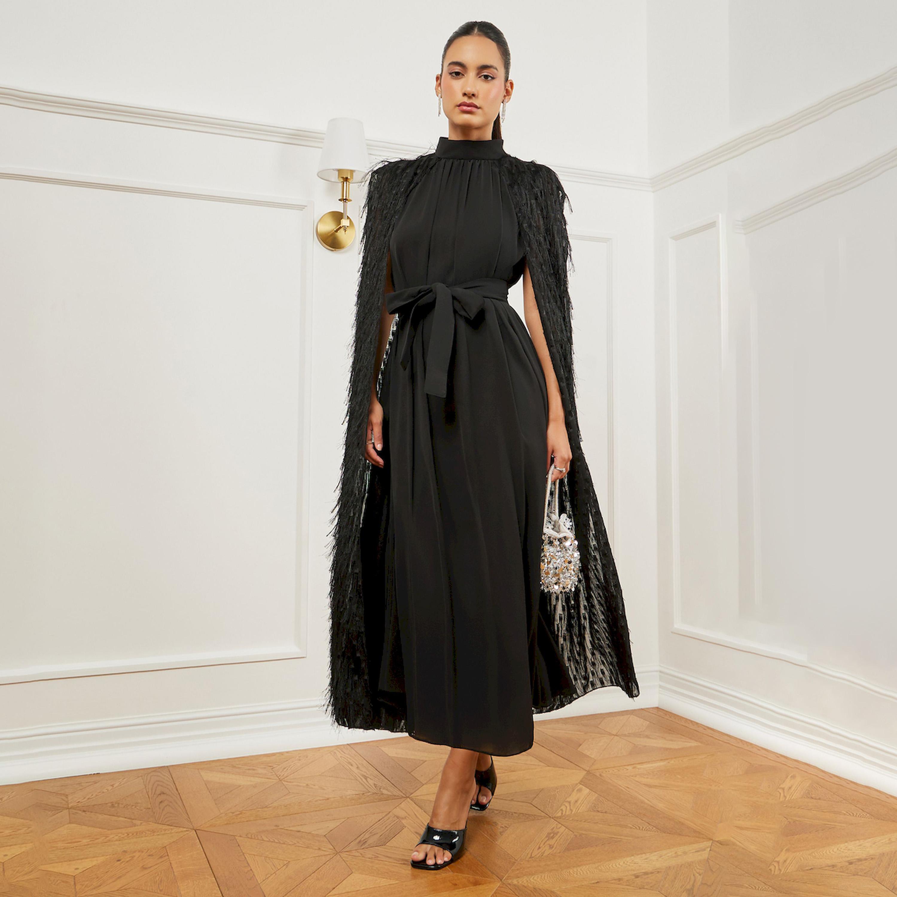 فستان طويل مزين بتصميم كيب-women-clothing-dresses-image-1