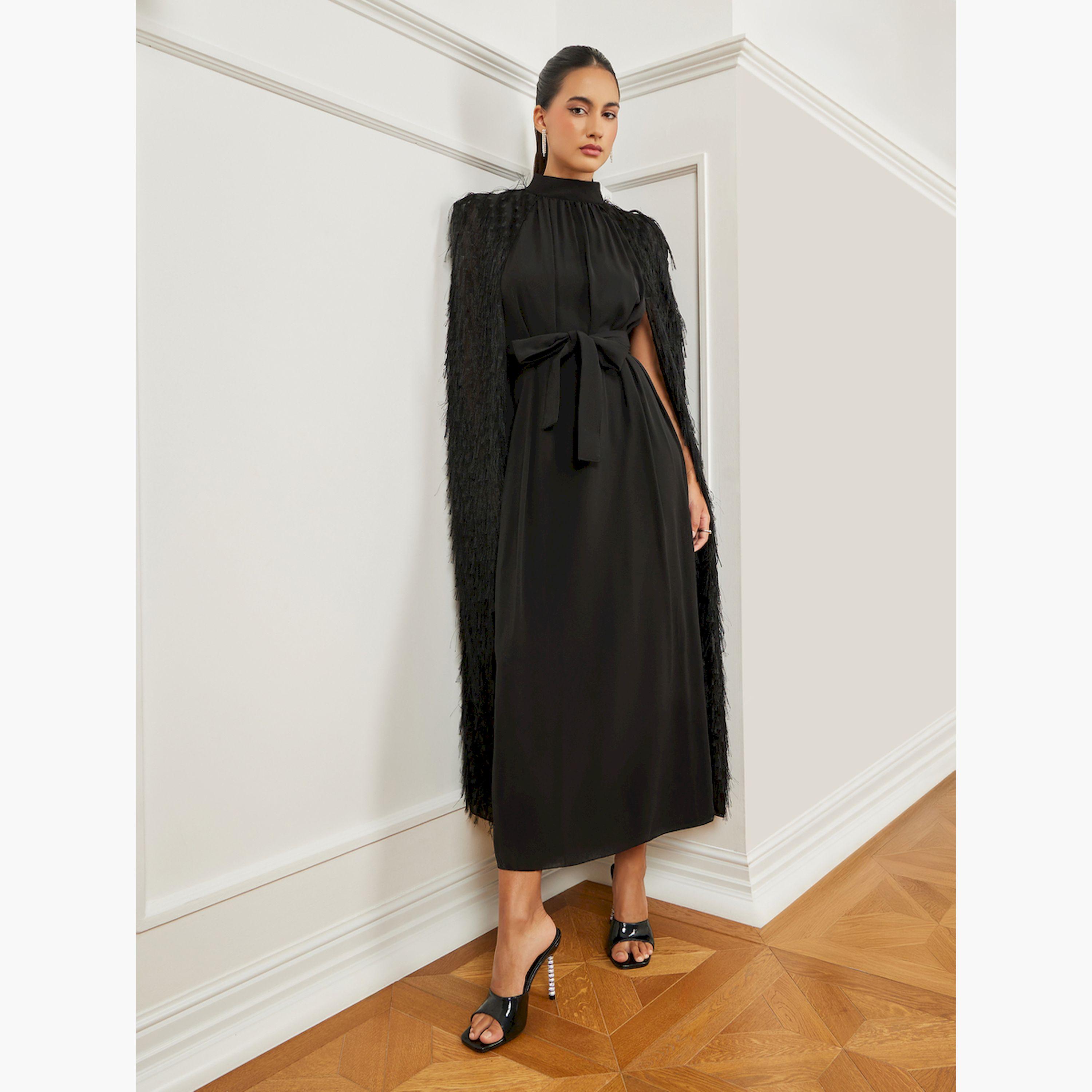 فستان طويل مزين بتصميم كيب-women-clothing-dresses-image-3