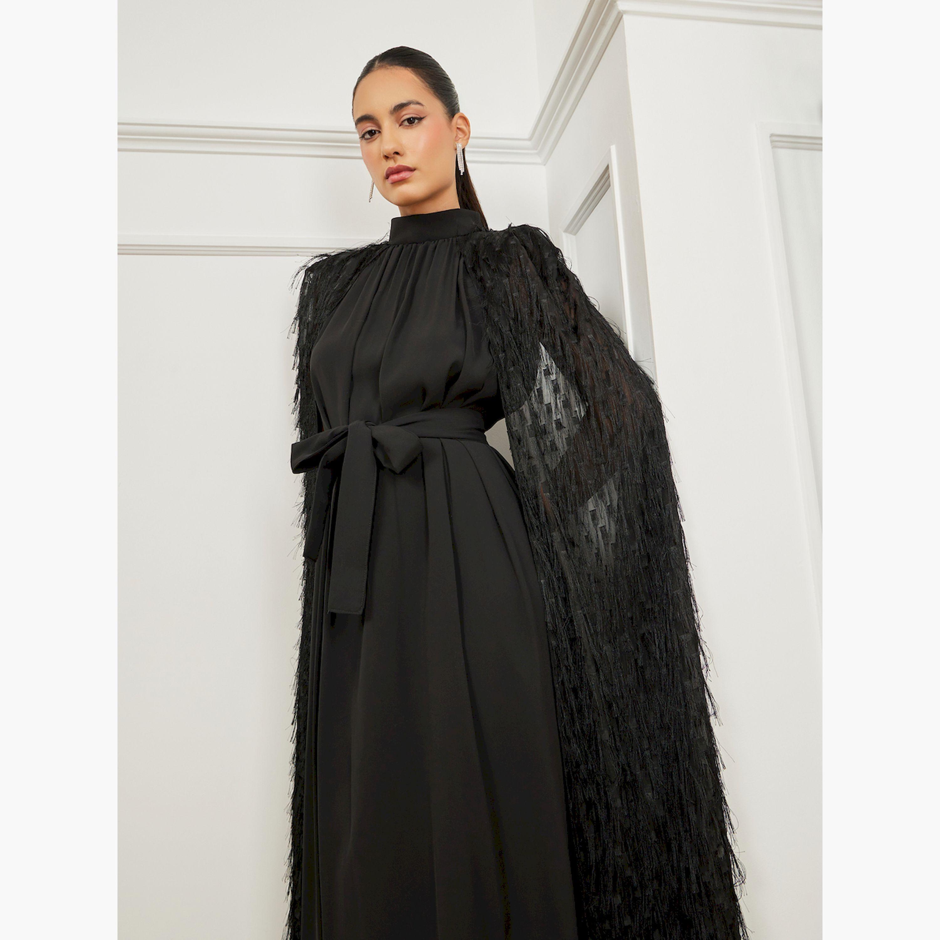 Styli Black Embellished Cape Maxi Dress-women-clothing-dresses-image-4