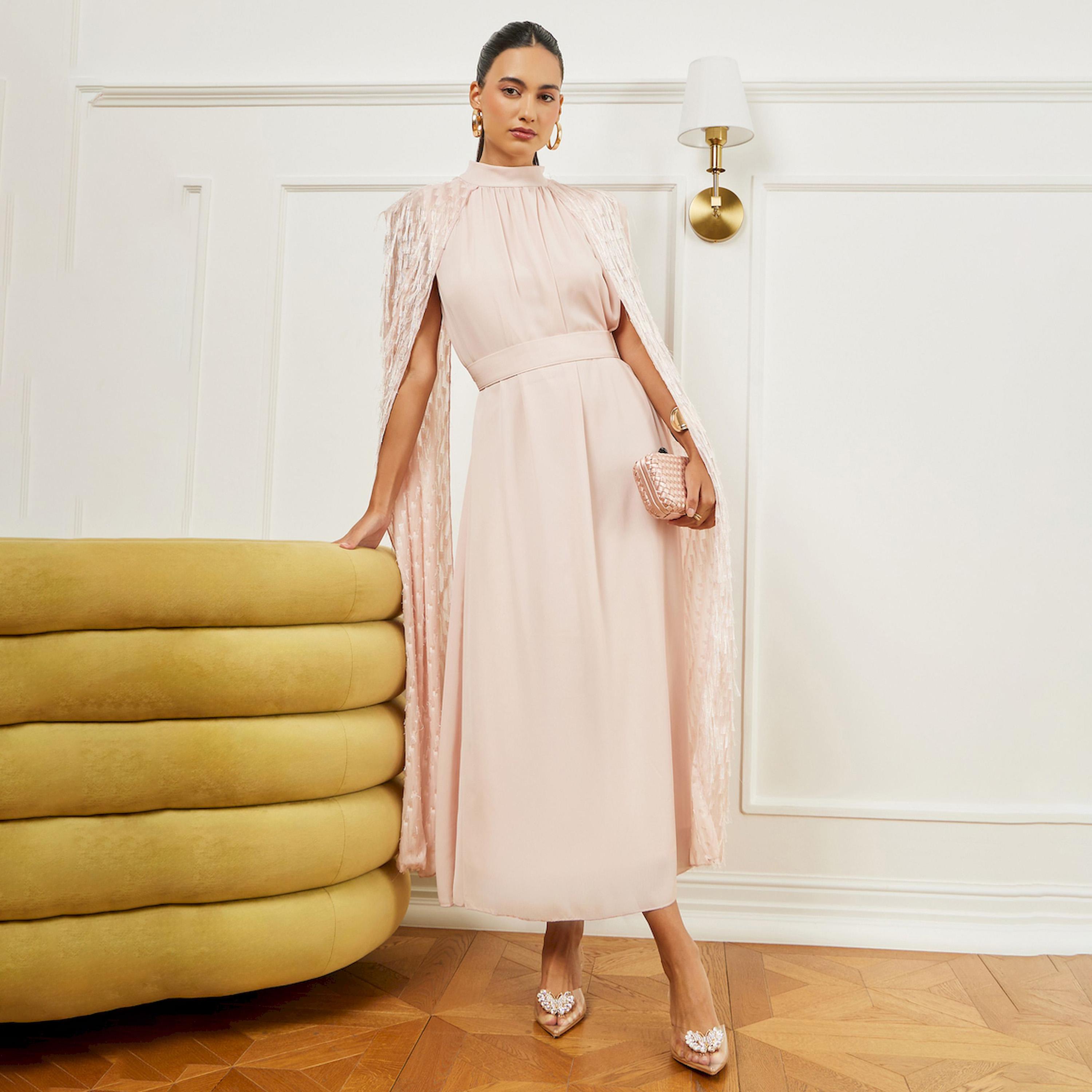 فستان طويل مزين بتصميم كيب-women-clothing-dresses-image-1