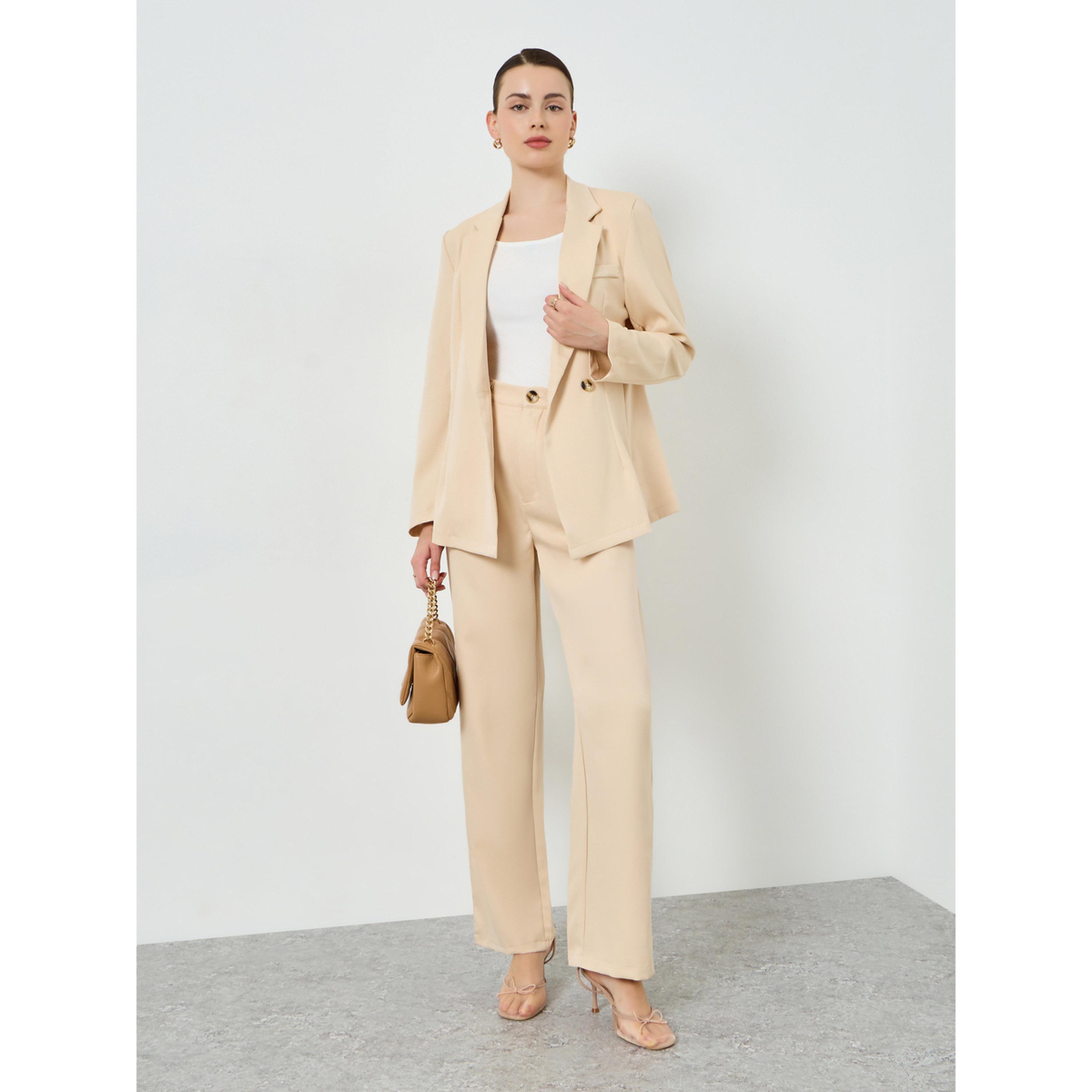 Styli Women Beige Blazer and Wide Leg Pants Co-Ords-women-clothing-coordsets-image-1