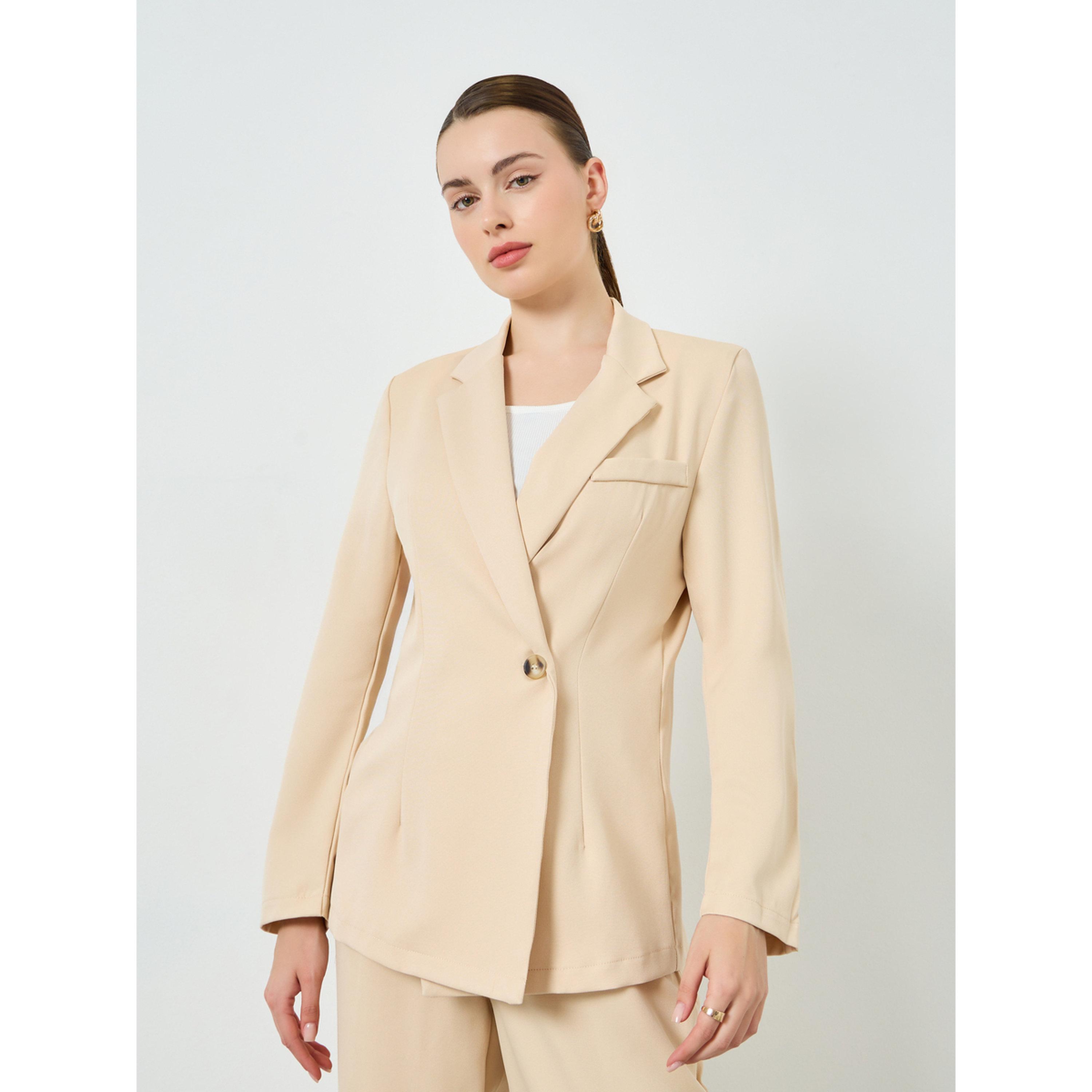 Styli Women Beige Blazer and Wide Leg Pants Co-Ords-women-clothing-coordsets-image-3