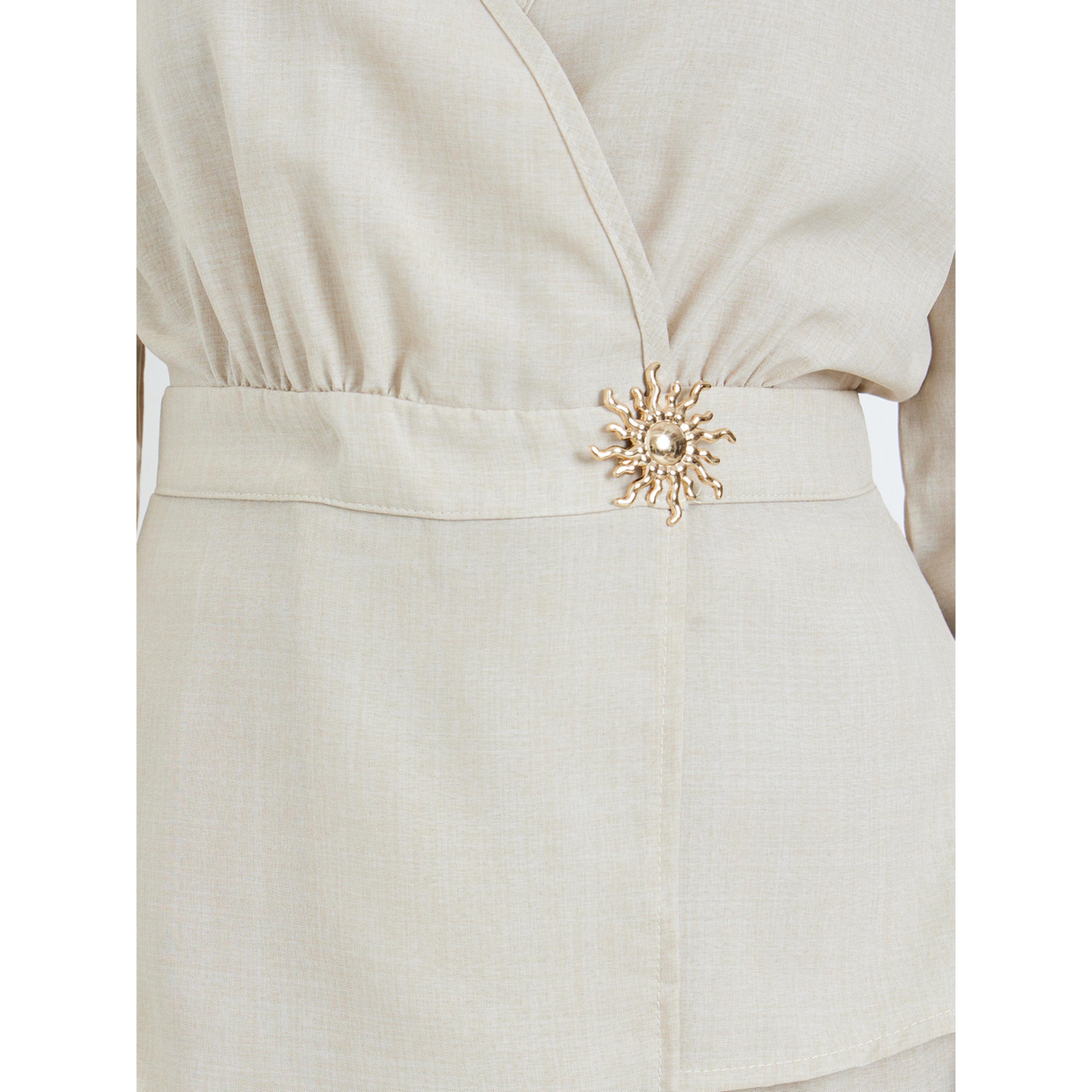 Styli Women Beige Long-Sleeve Top with Wide Leg Pants Co-Ords-women-clothing-coordsets-image-3