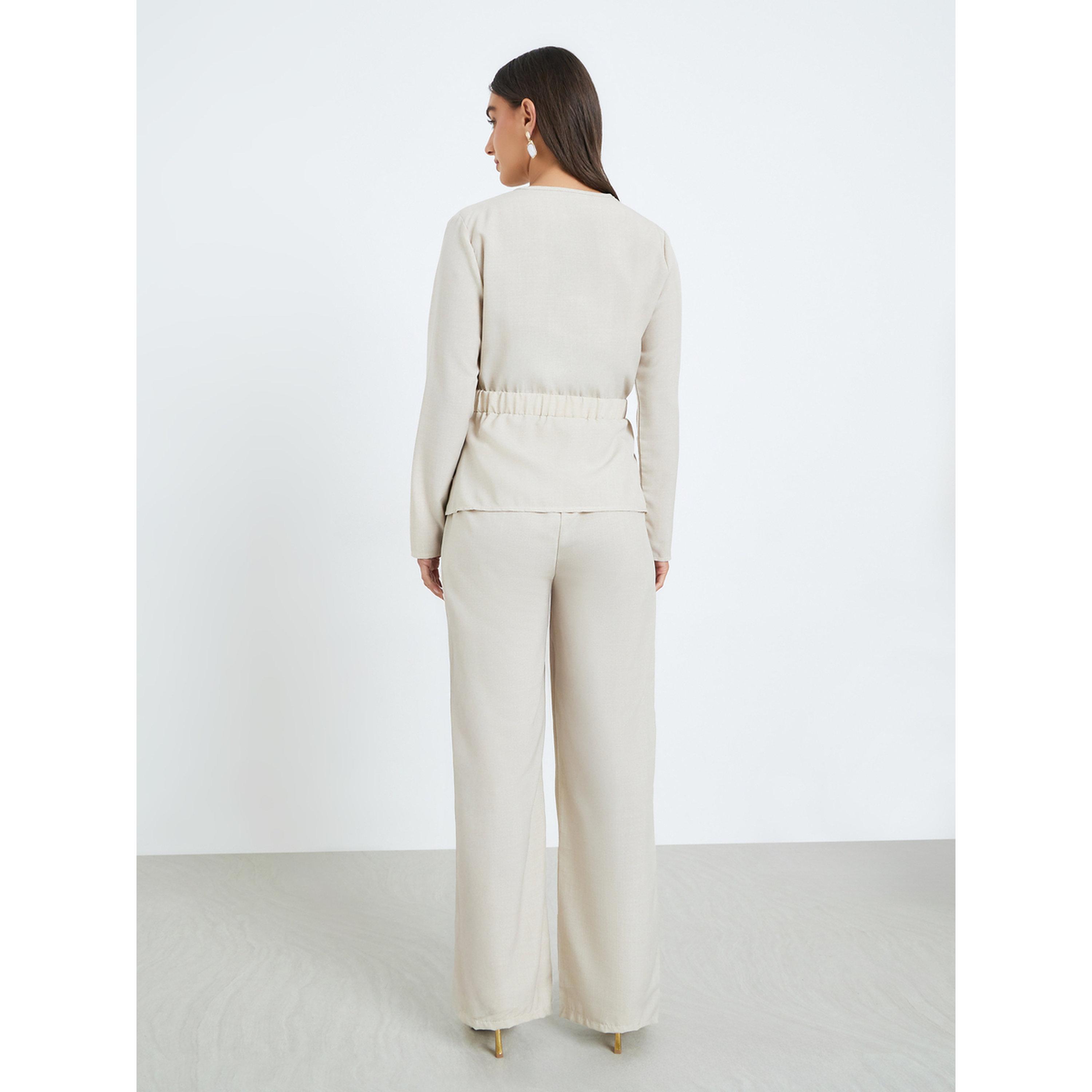 Styli Women Beige Long-Sleeve Top with Wide Leg Pants Co-Ords-women-clothing-coordsets-image-5