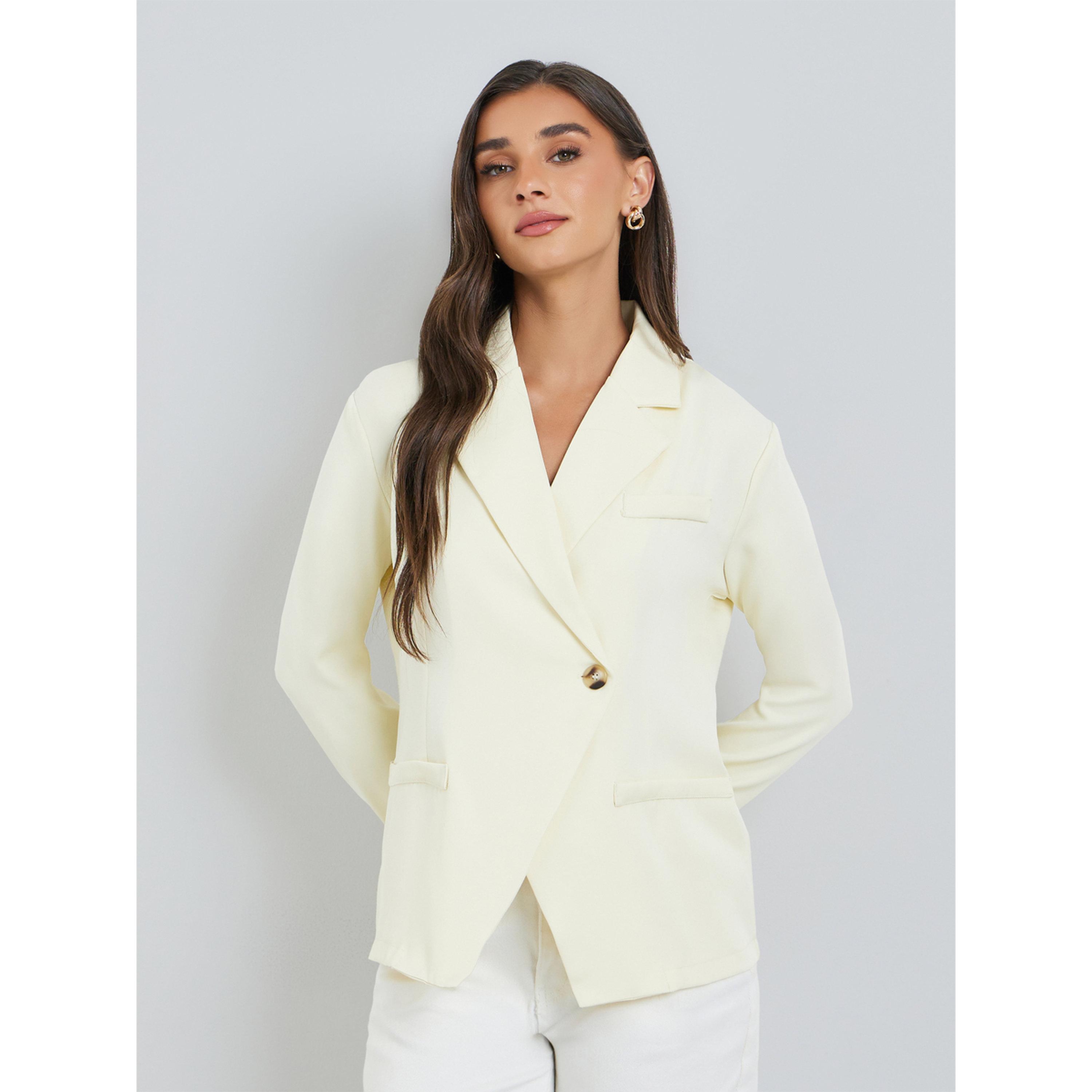 Styli Women Cream Button-Front Blazer-women-clothing-coatsandjackets-blazers-image-1