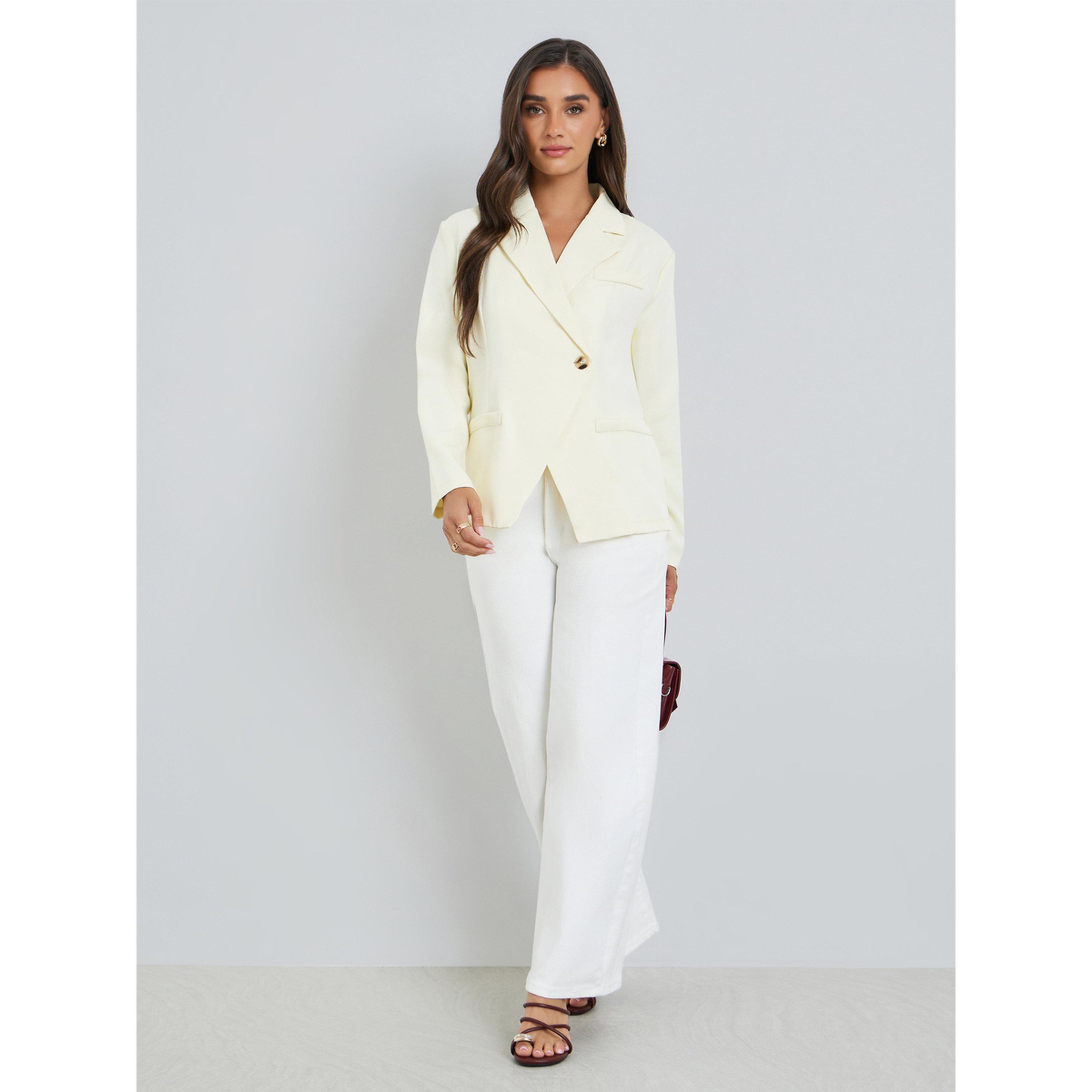 Styli Women Cream Button-Front Blazer-women-clothing-coatsandjackets-blazers-image-2