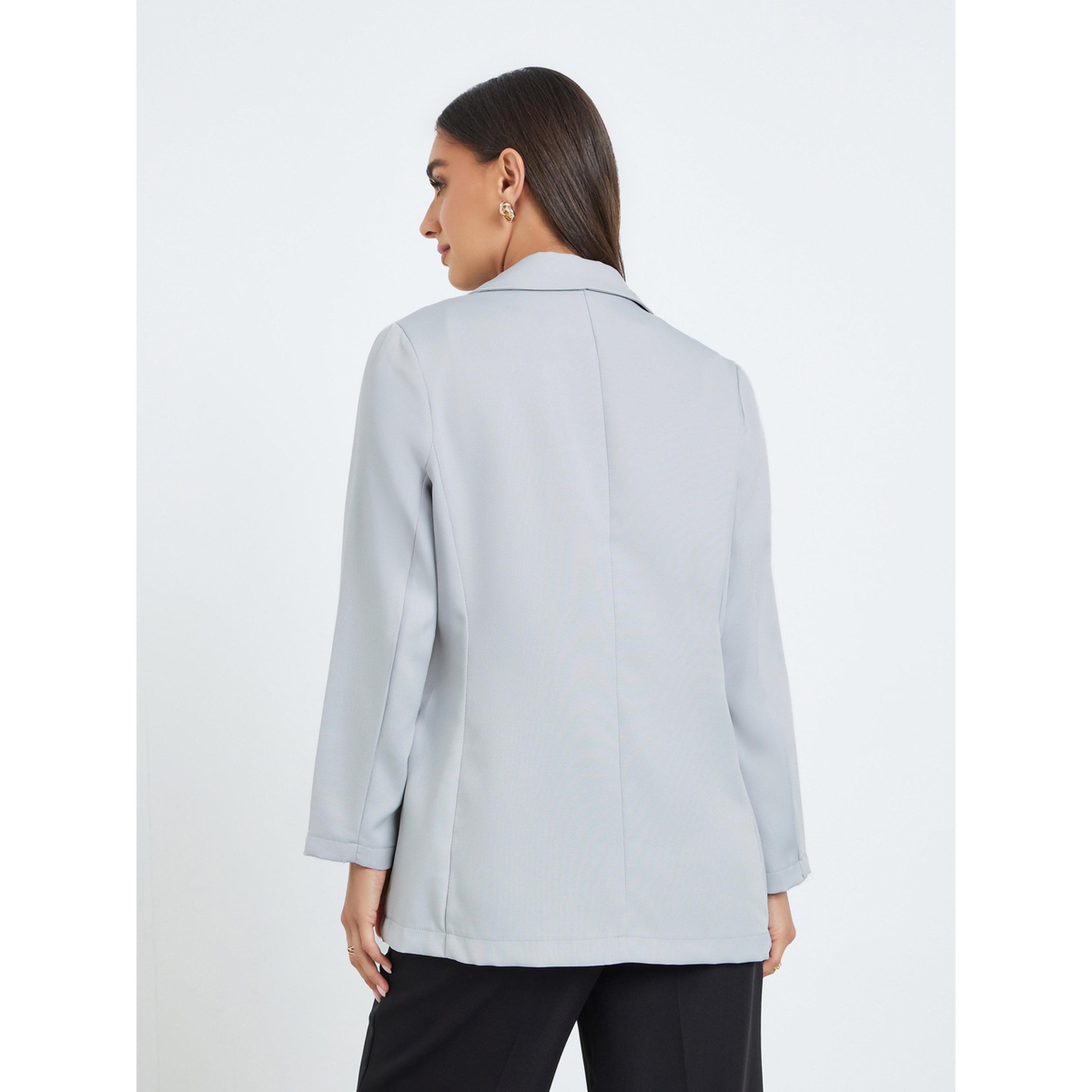 Styli Women Grey Buttoned Blazer-women-clothing-coatsandjackets-blazers-image-5
